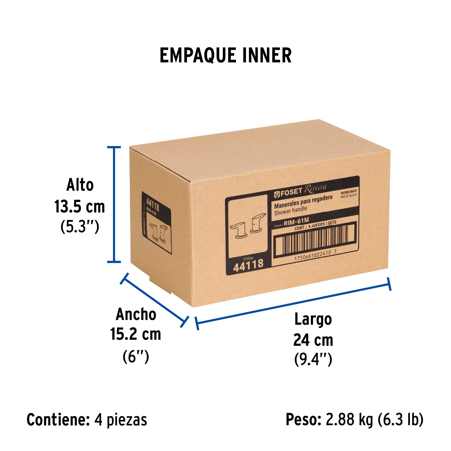 Juego manerales palanca para regadera, negro, FOSET RIVIERA - Empaque