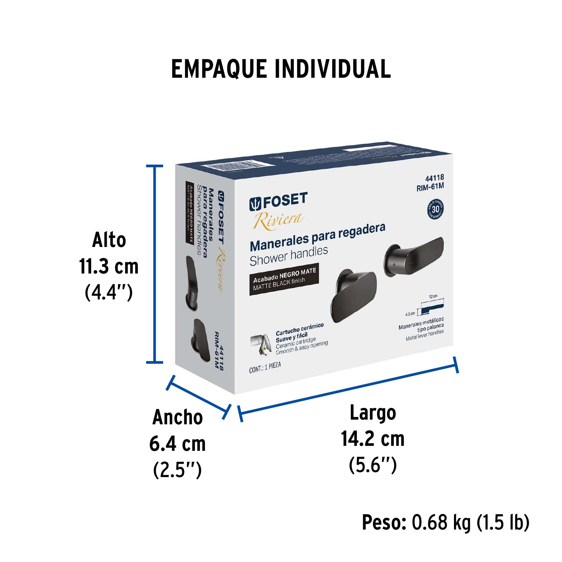 Juego manerales palanca para regadera, negro, FOSET RIVIERA - Empaque