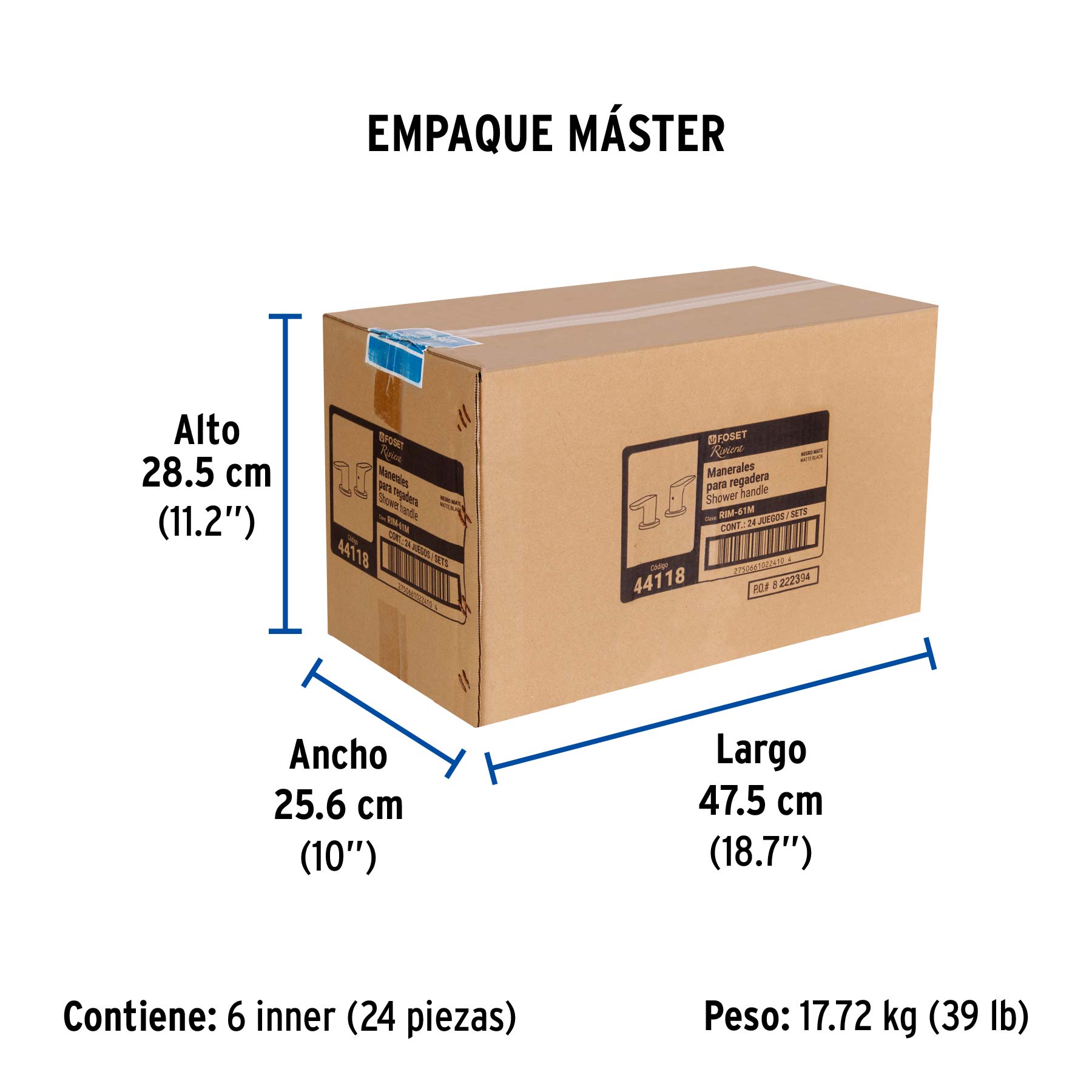 Juego manerales palanca para regadera, negro, FOSET RIVIERA - Empaque