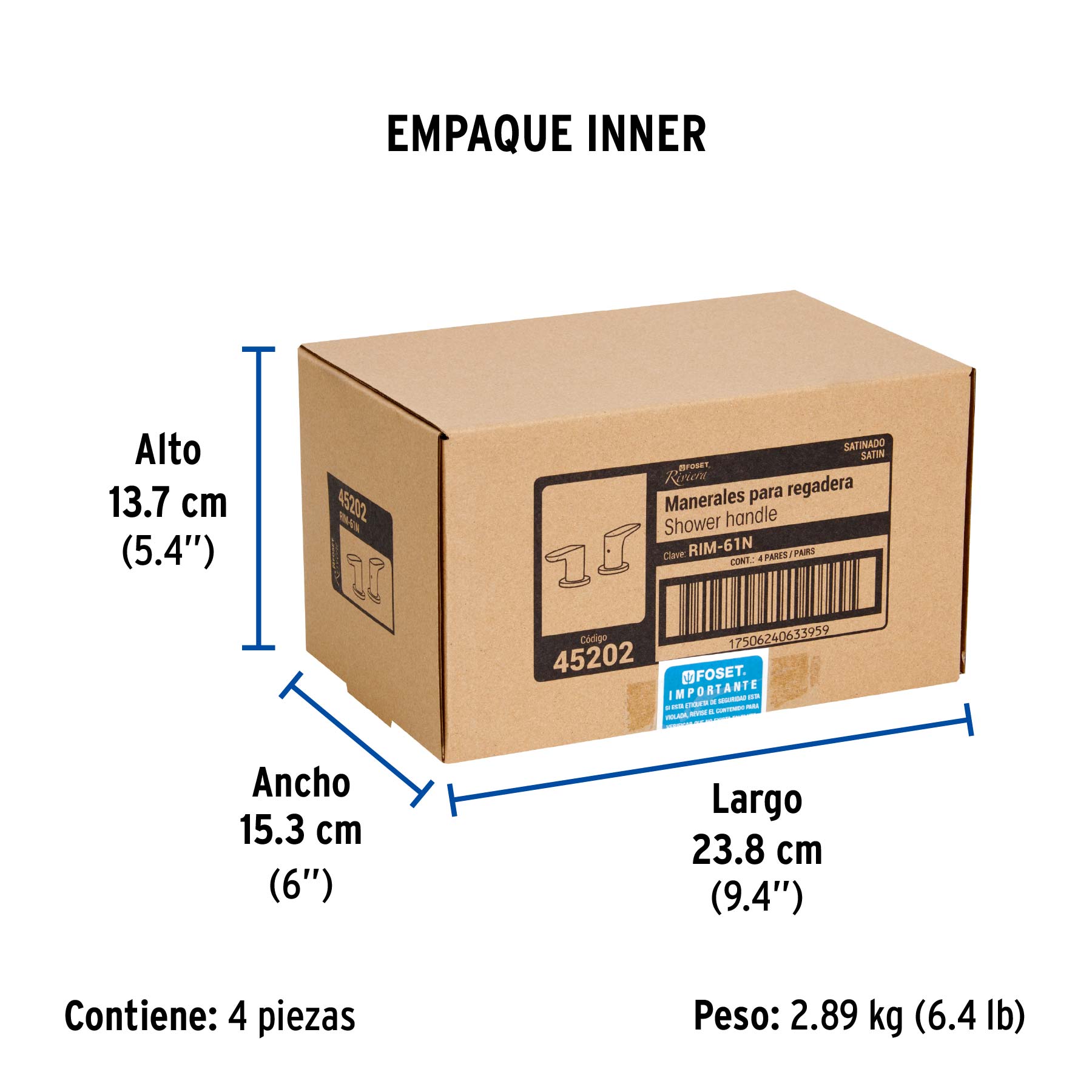 Juego manerales palanca para regadera, satín, RIVIERA - Empaque