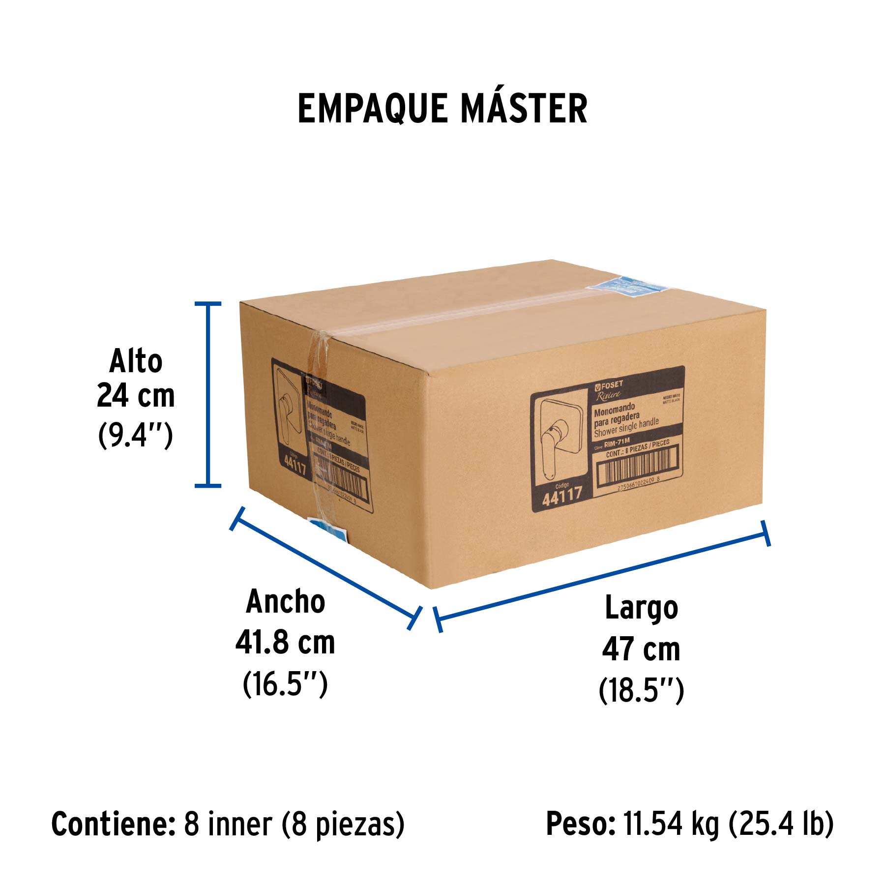 Monomando para regadera sin desviador, negro, FOSET RIVIERA - Empaque