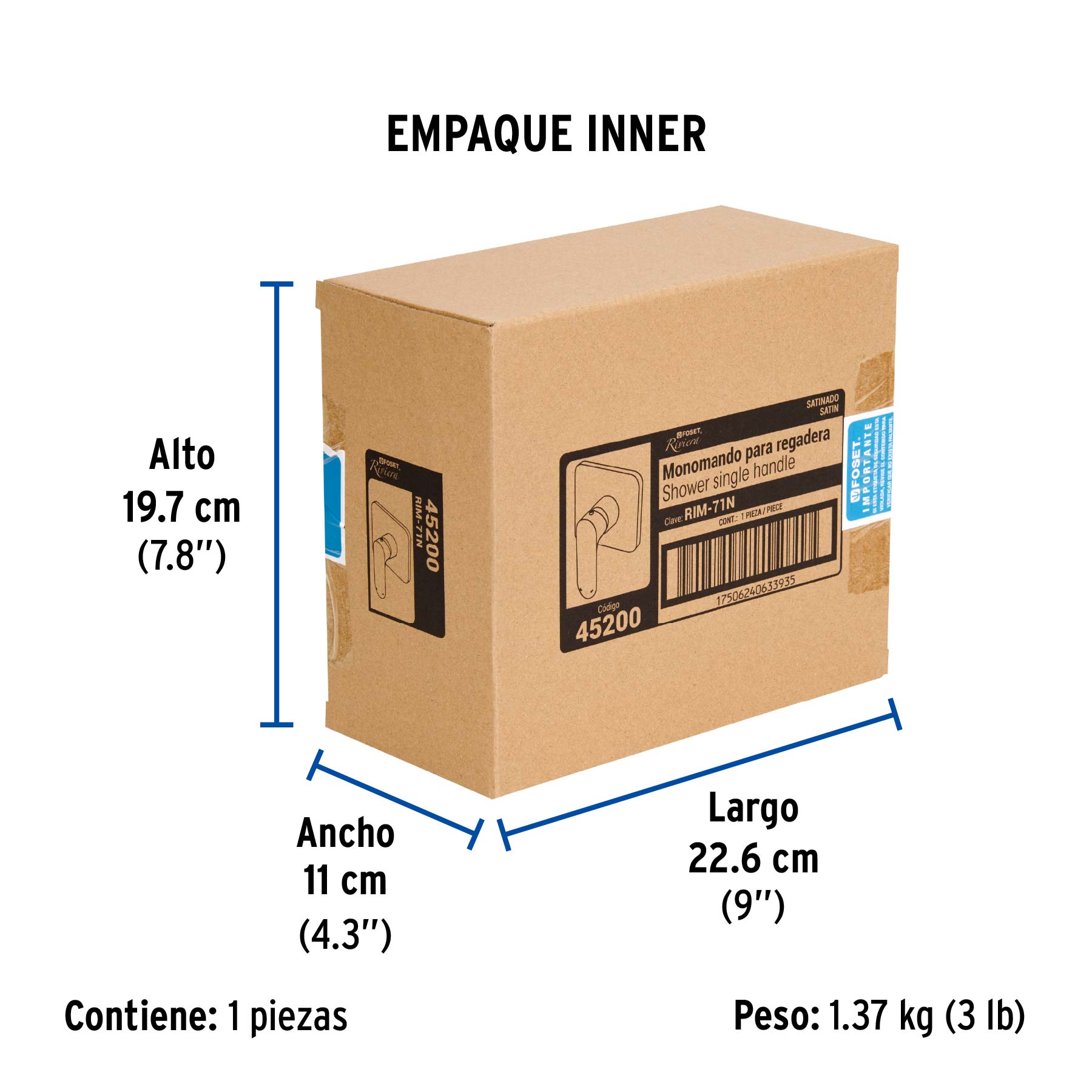 Monomando para regadera, satín, RIVIERA - Empaque