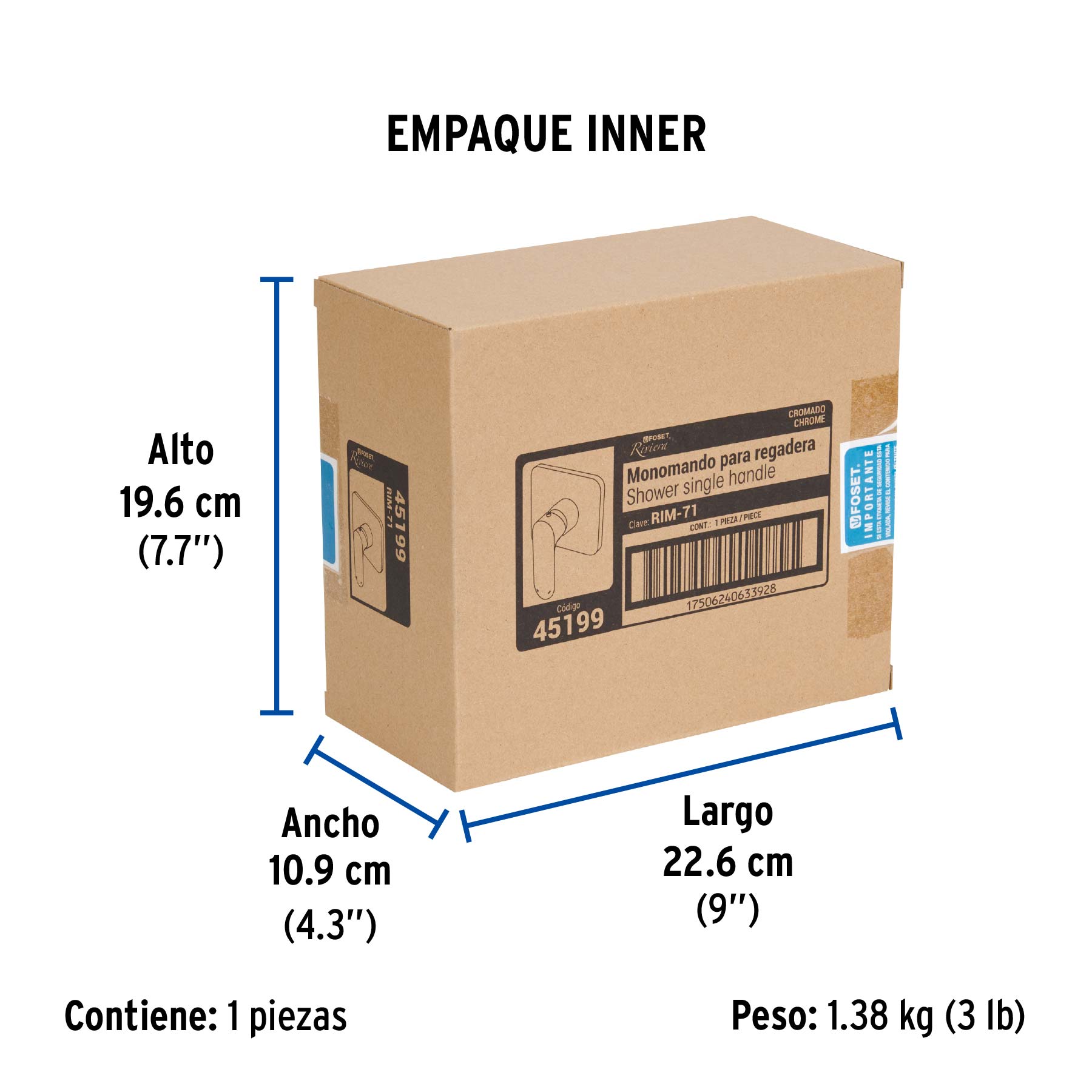Monomando para regadera, cromo, RIVIERA - Empaque