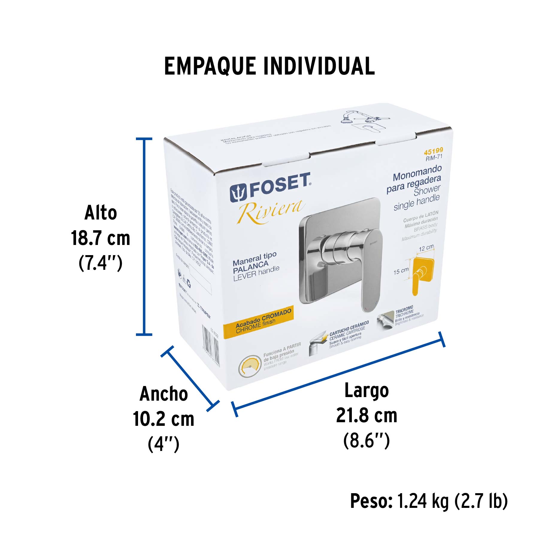 Monomando para regadera, cromo, RIVIERA - Empaque