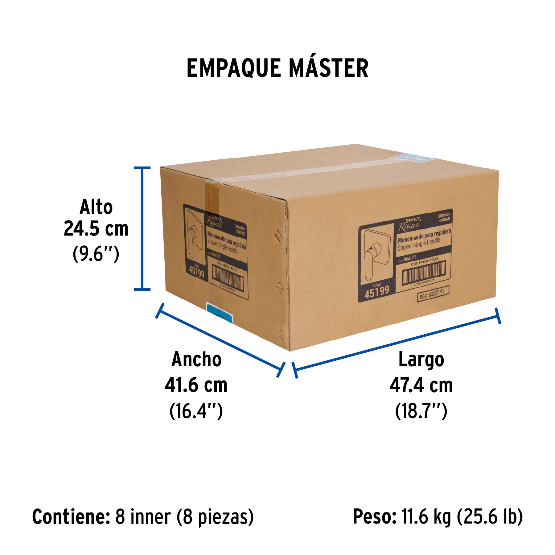 Monomando para regadera, cromo, RIVIERA - Empaque