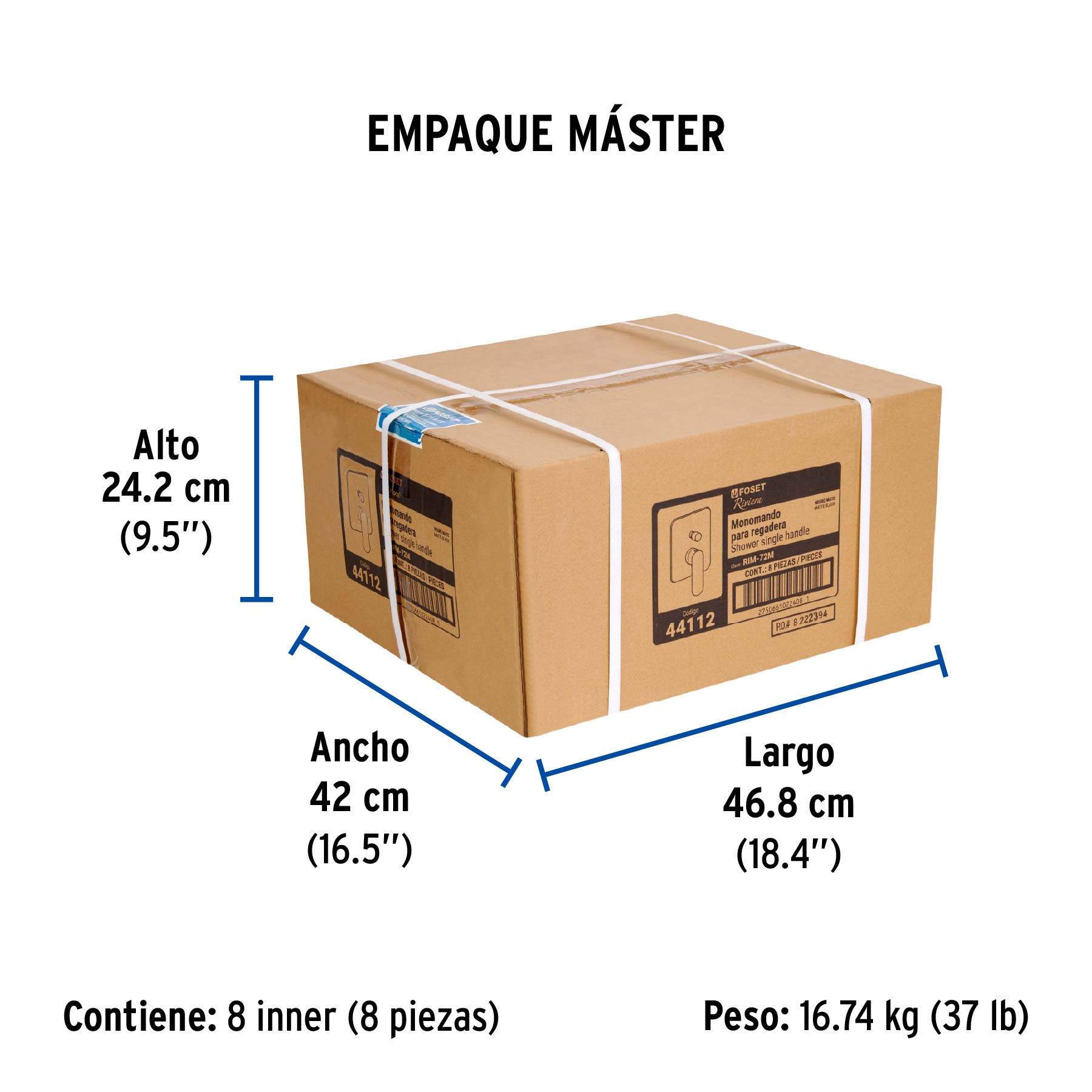 Monomando para regadera con desviador, negro, FOSET RIVIERA - Empaque