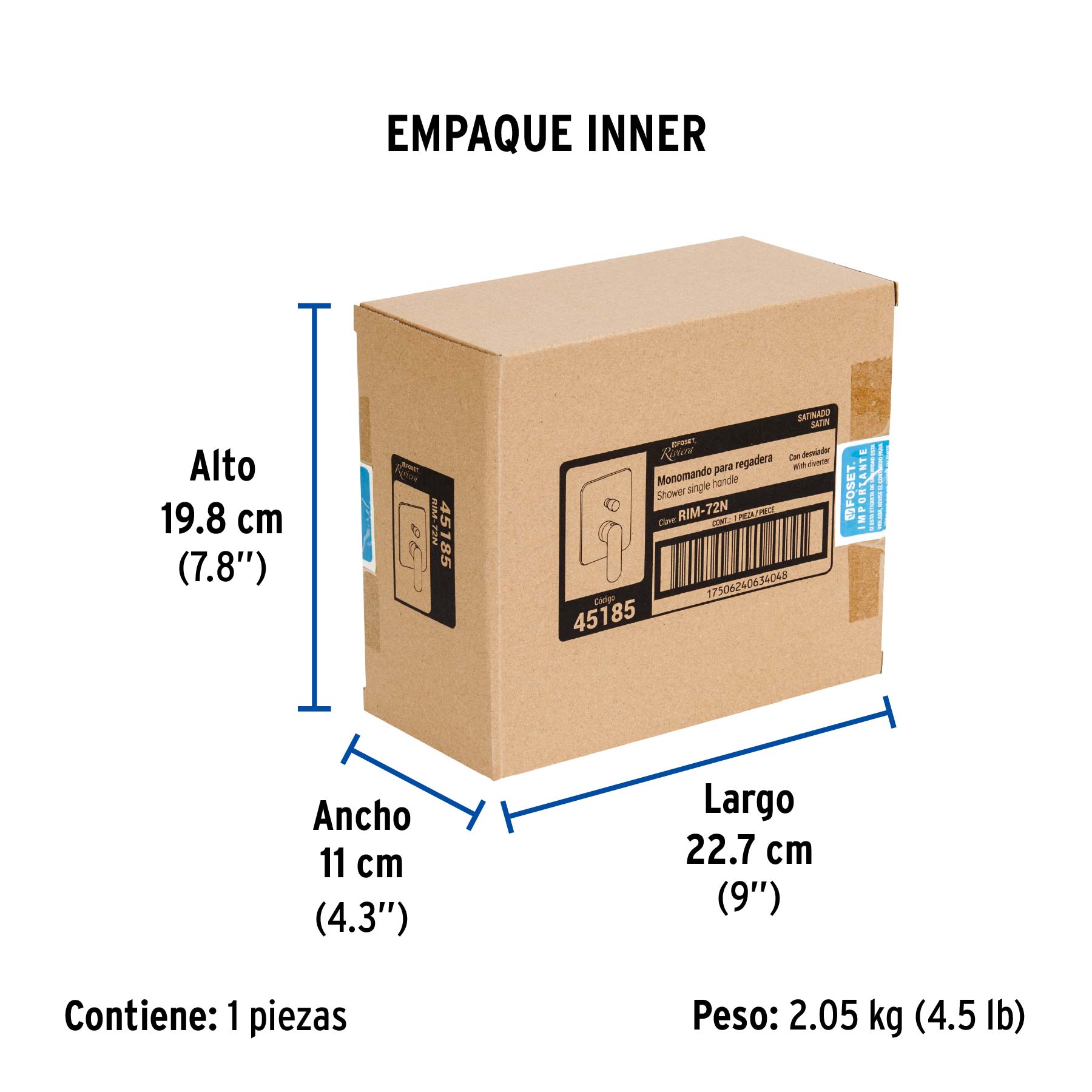 Monomando para regadera con desviador, satín, RIVIERA - Empaque