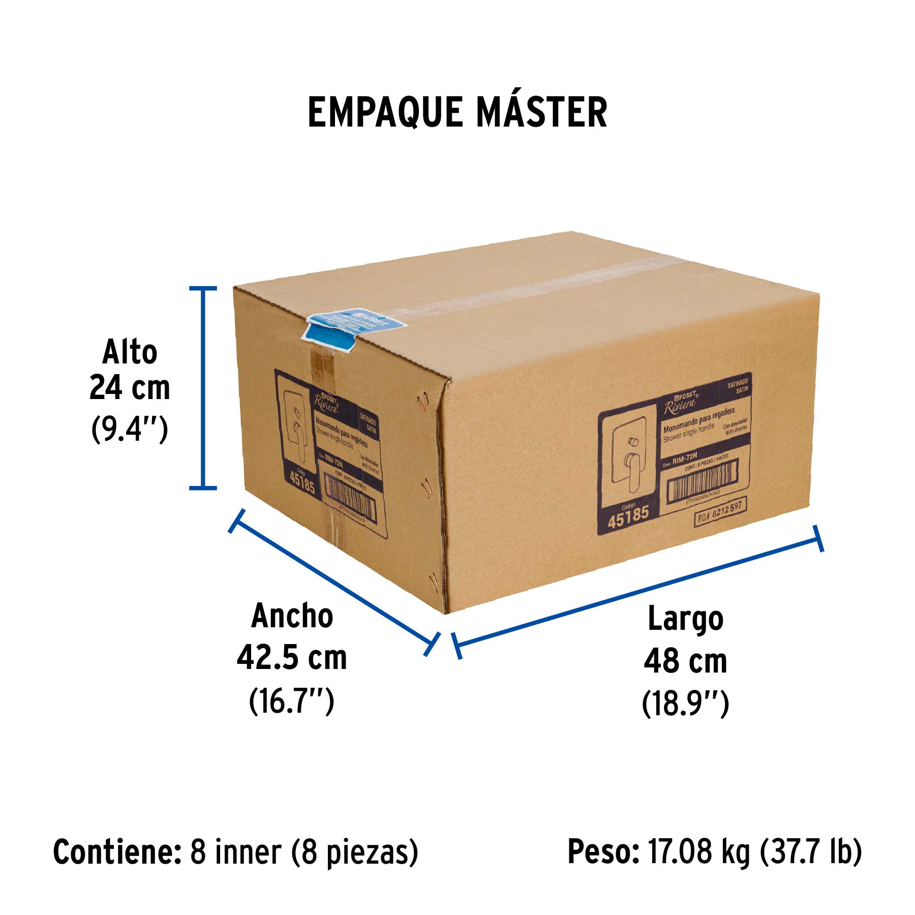Monomando para regadera con desviador, satín, RIVIERA - Empaque