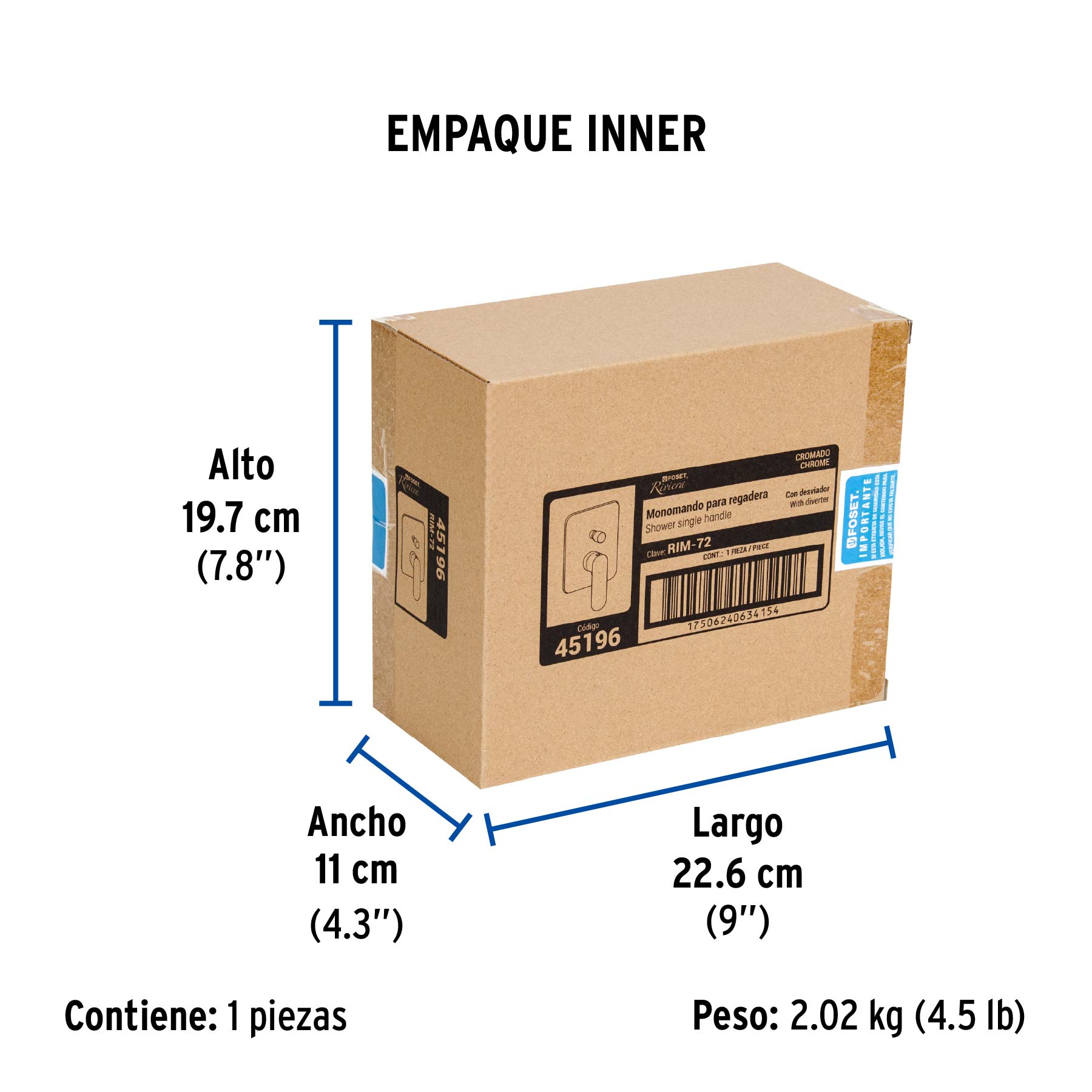 Monomando para regadera con desviador, cromo, RIVIERA - Empaque