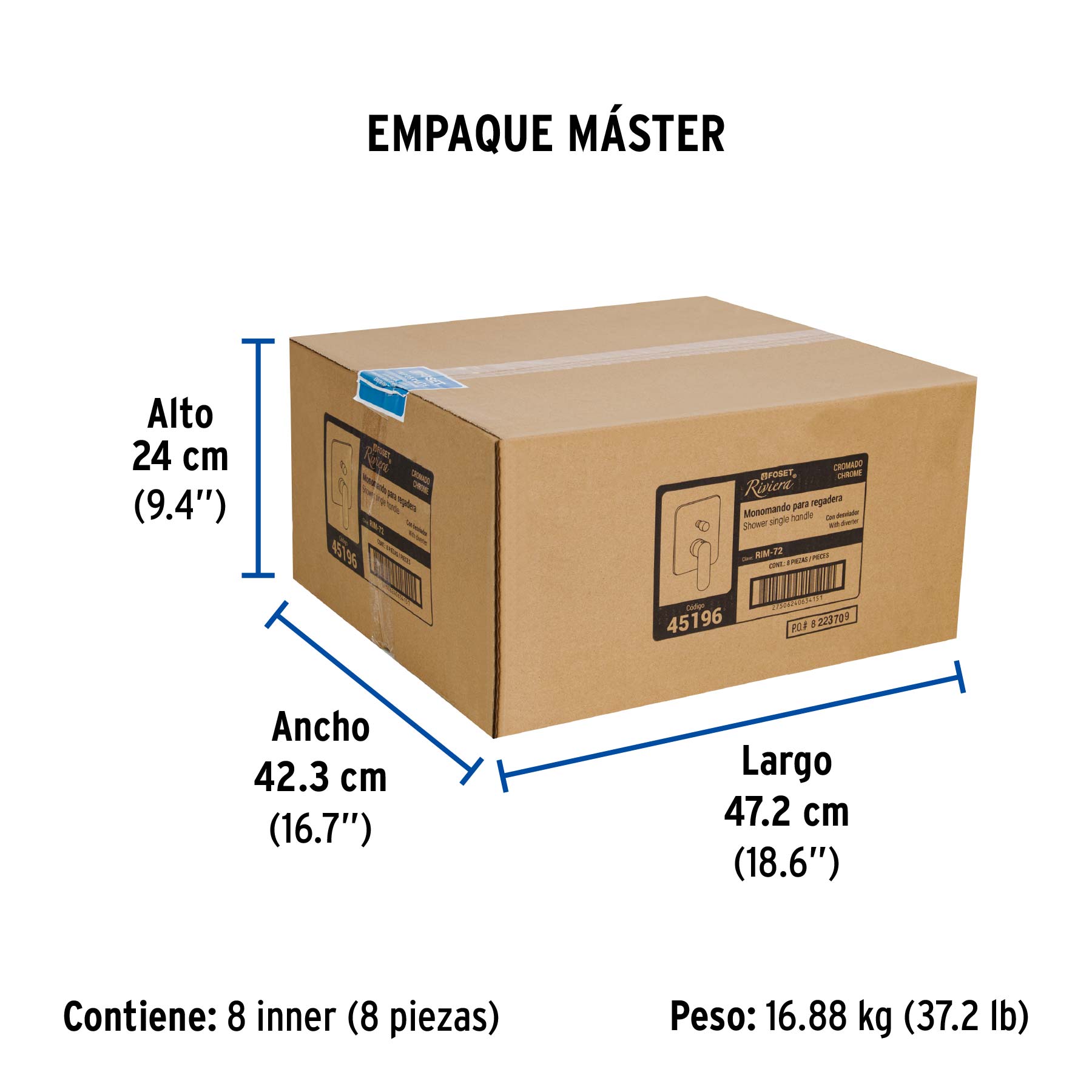 Monomando para regadera con desviador, cromo, RIVIERA - Empaque