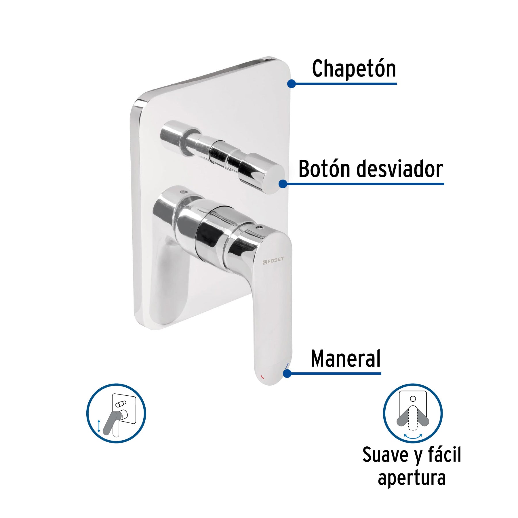 Monomando para regadera con desviador, cromo, RIVIERA