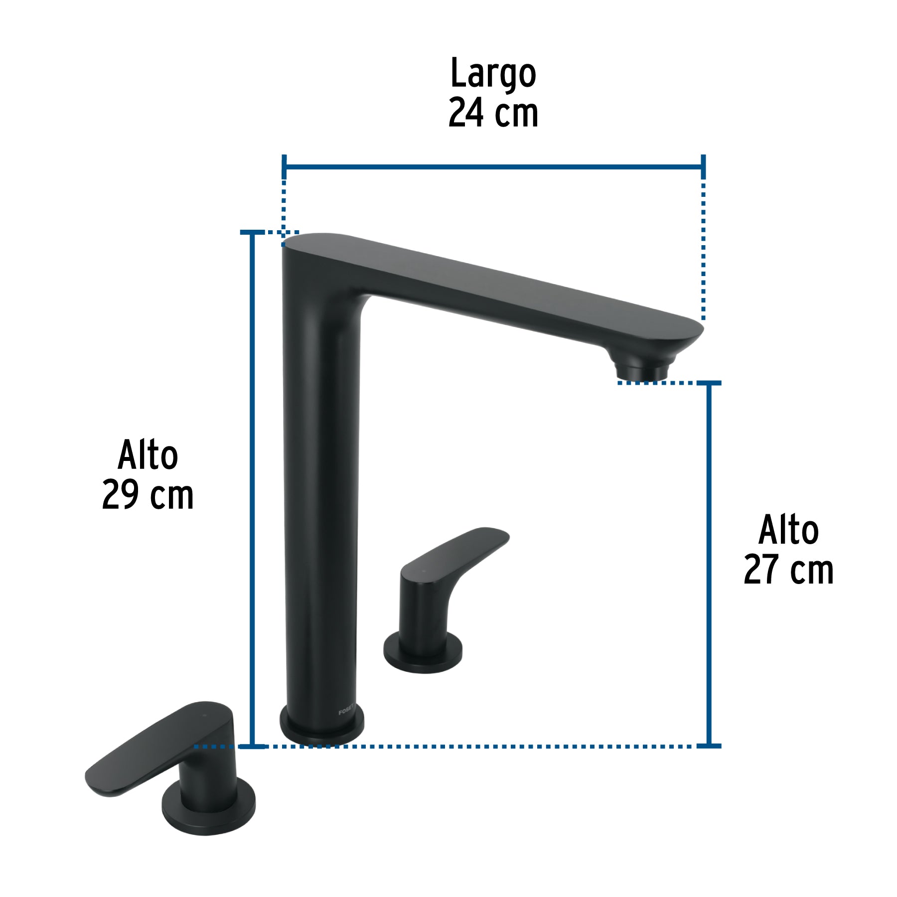 Mezcladora cuello alto para fregadero, negro, FOSET RIVIERA