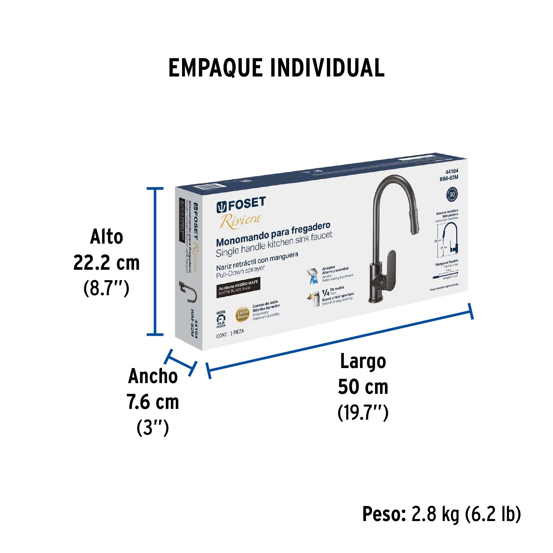 Monomando retráctil para fregadero, negro, FOSET RIVIERA - Empaque