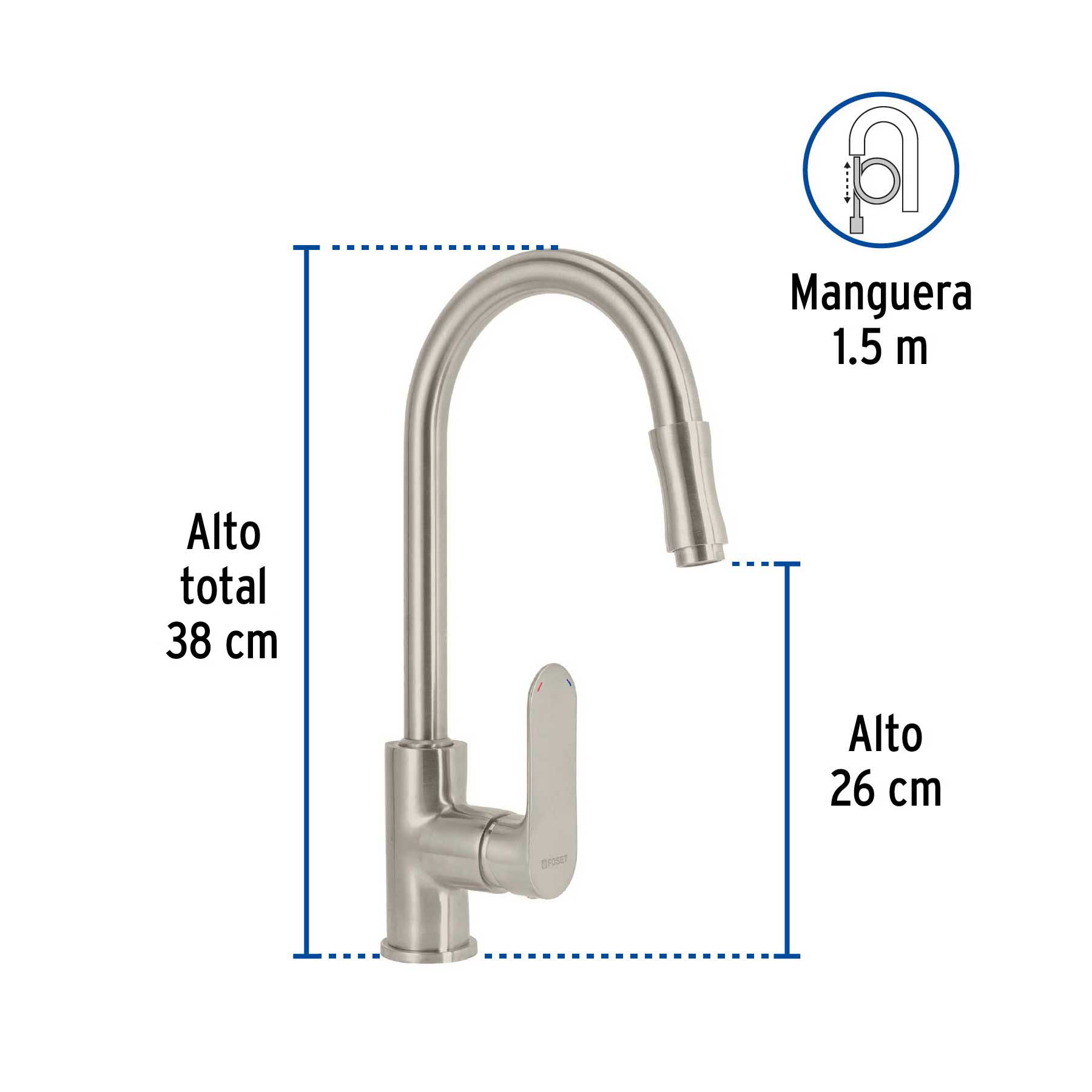 Monomando retráctil para fregadero, satín, FOSET RIVIERA