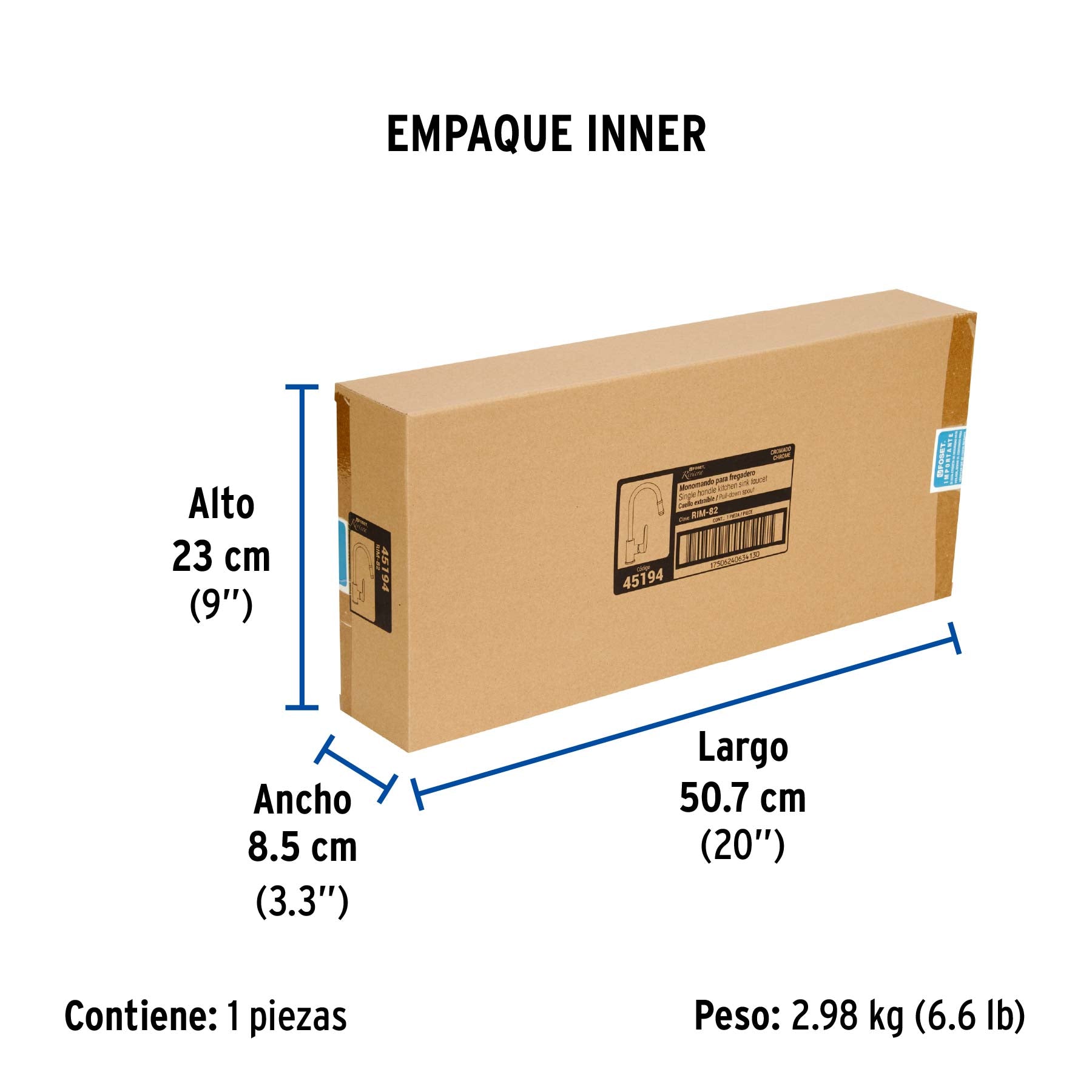 Monomando retráctil para fregadero, cromo, FOSET RIVIERA - Empaque