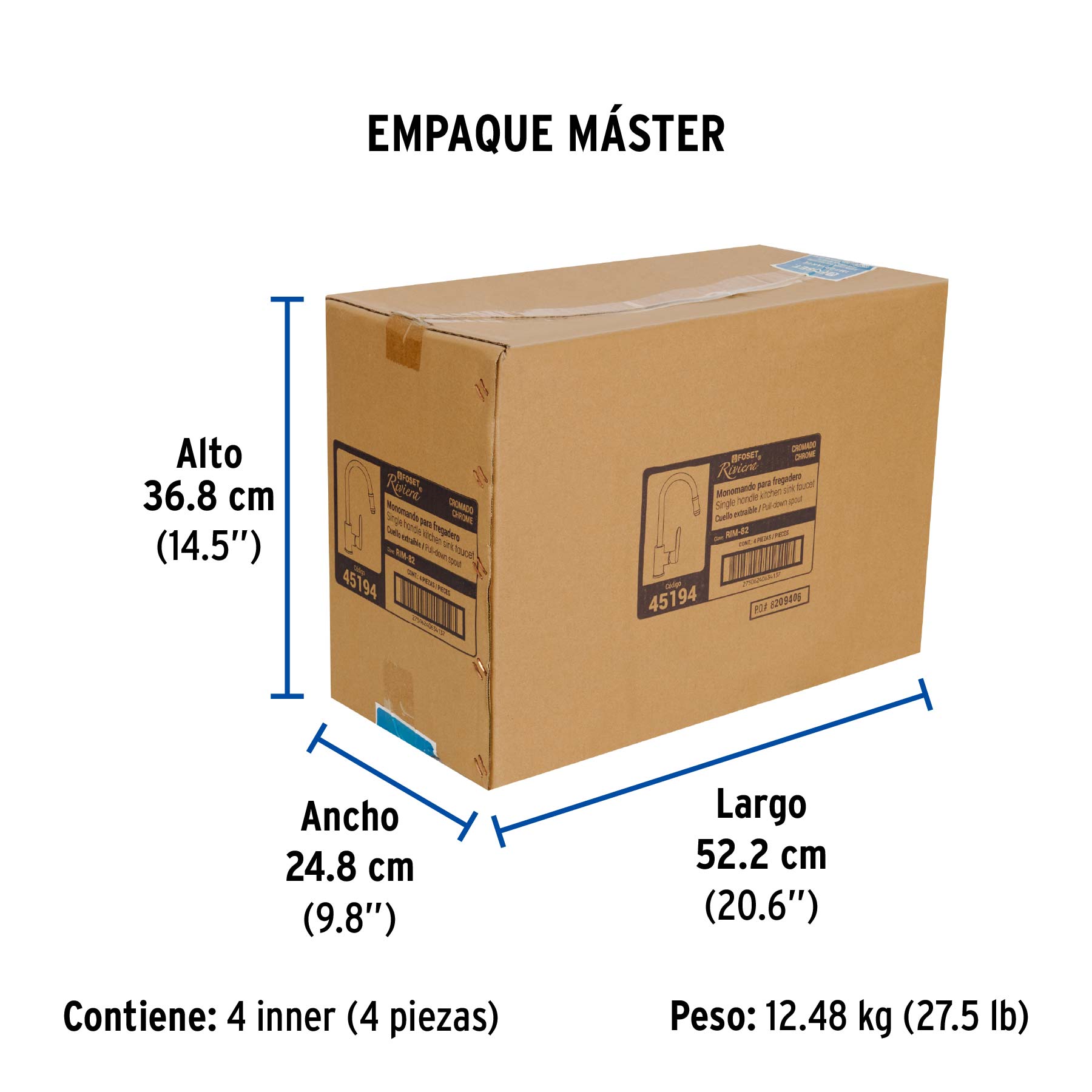 Monomando retráctil para fregadero, cromo, FOSET RIVIERA - Empaque
