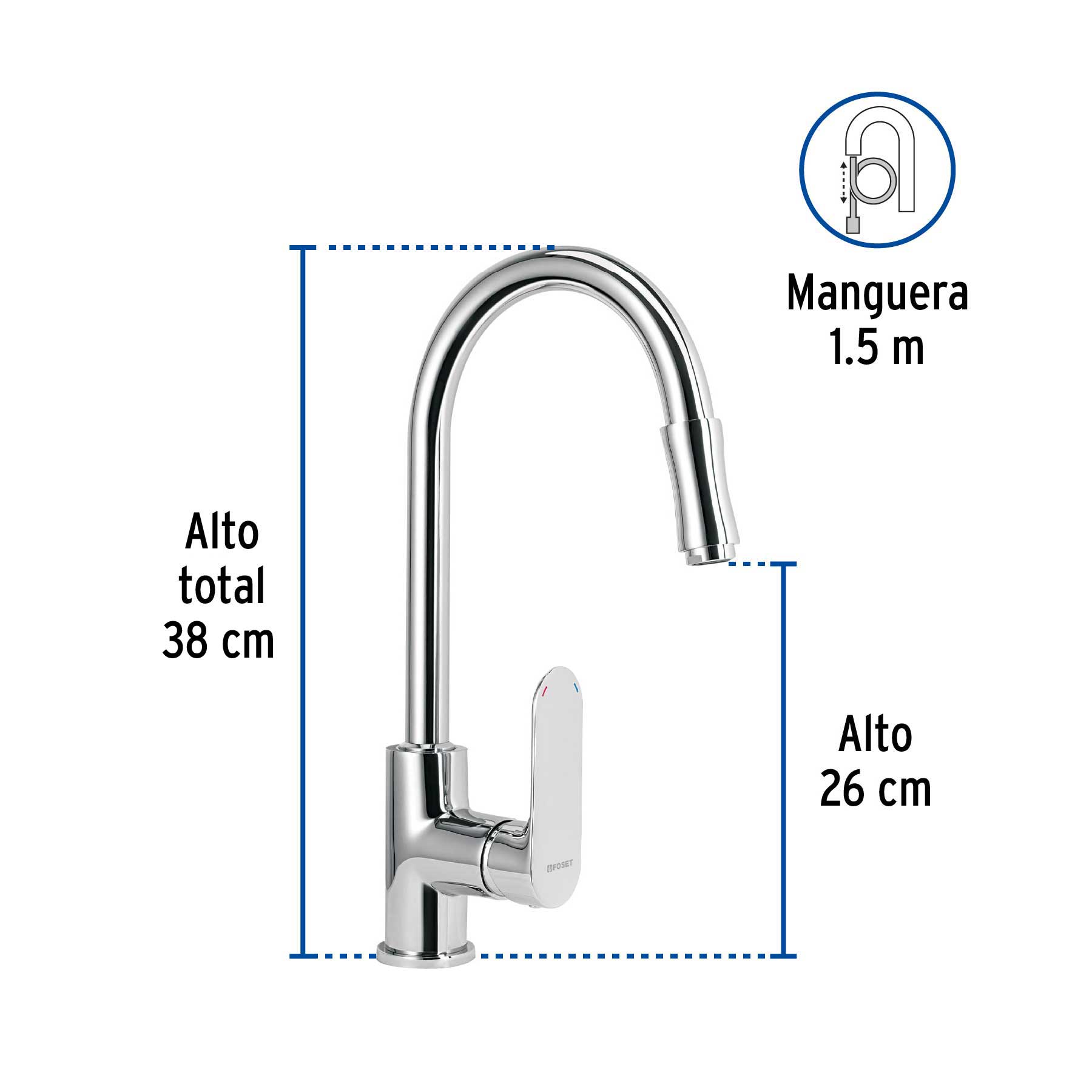 Monomando retráctil para fregadero, cromo, FOSET RIVIERA