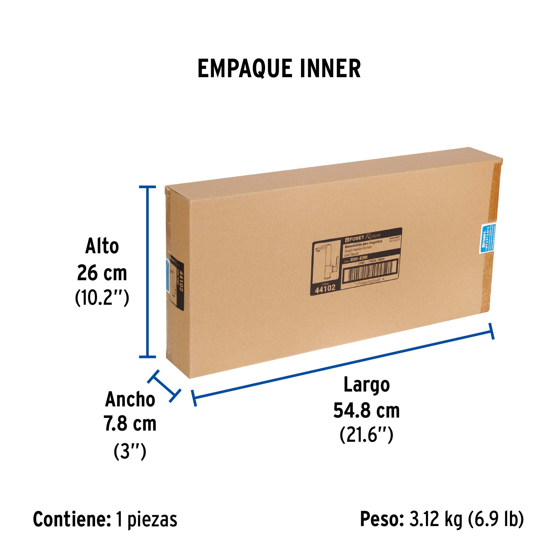 Monomando cuello alto para fregadero, negro, FOSET RIVIERA - Empaque