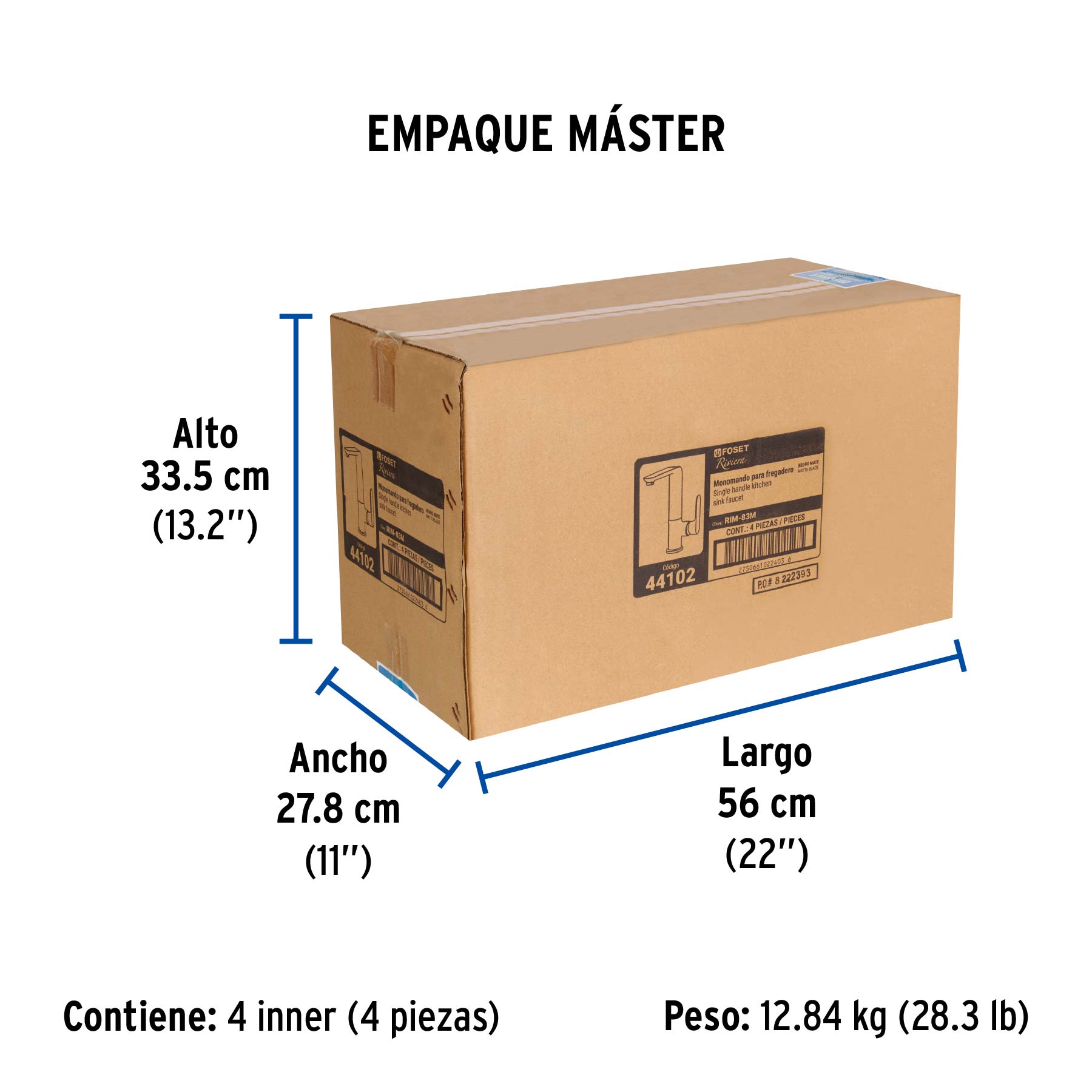 Monomando cuello alto para fregadero, negro, FOSET RIVIERA - Empaque