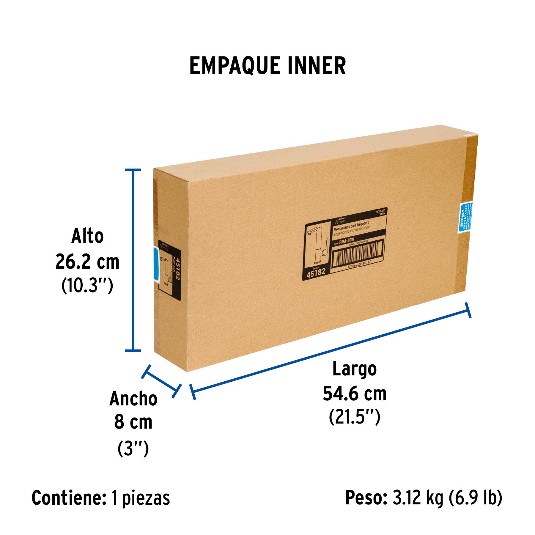Monomando cuello alto para fregadero, satín, FOSET RIVIERA - Empaque
