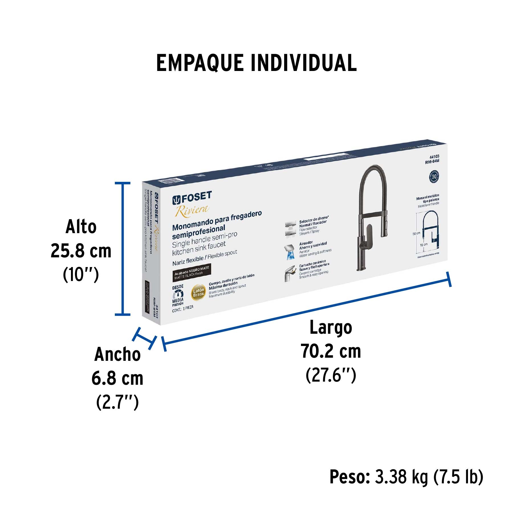 Monomando nariz flexible para fregadero, negro,FOSET RIVIERA - Empaque
