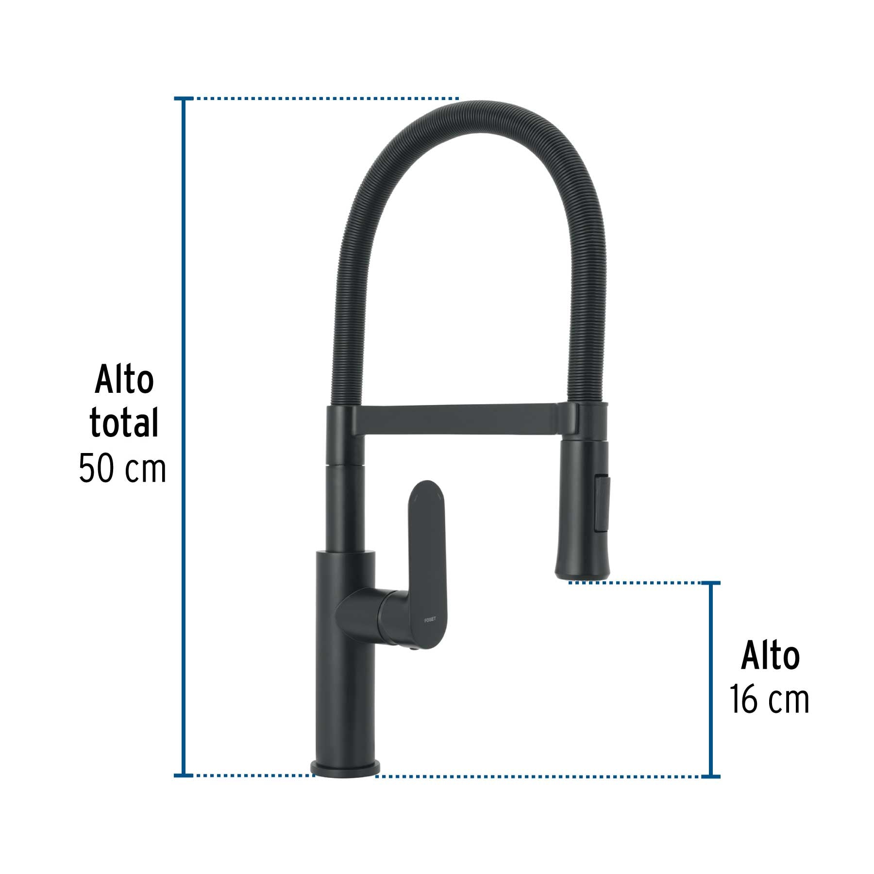 Monomando nariz flexible para fregadero, negro,FOSET RIVIERA
