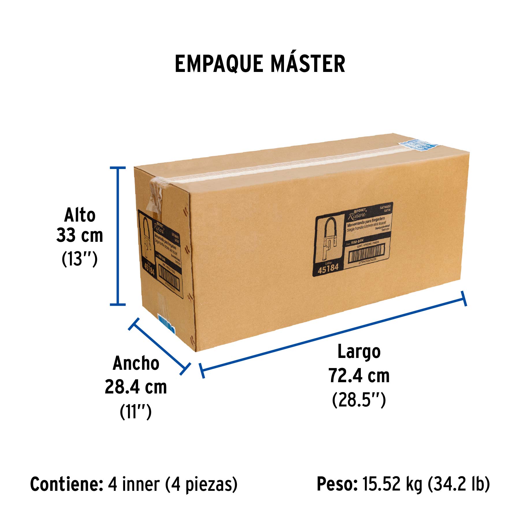 Monomando nariz flexible para fregadero, satín,FOSET RIVIERA - Empaque