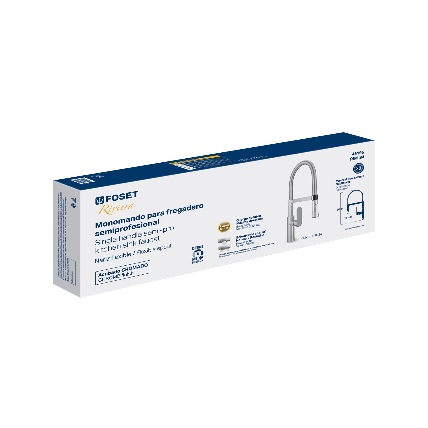Monomando nariz flexible para fregadero, cromo,FOSET RIVIERA