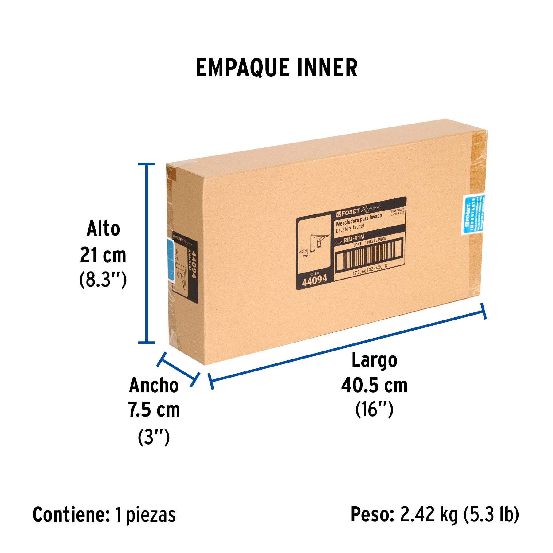 Mezcladora lavabo taladros separados, negro, FOSET RIVIERA - Empaque