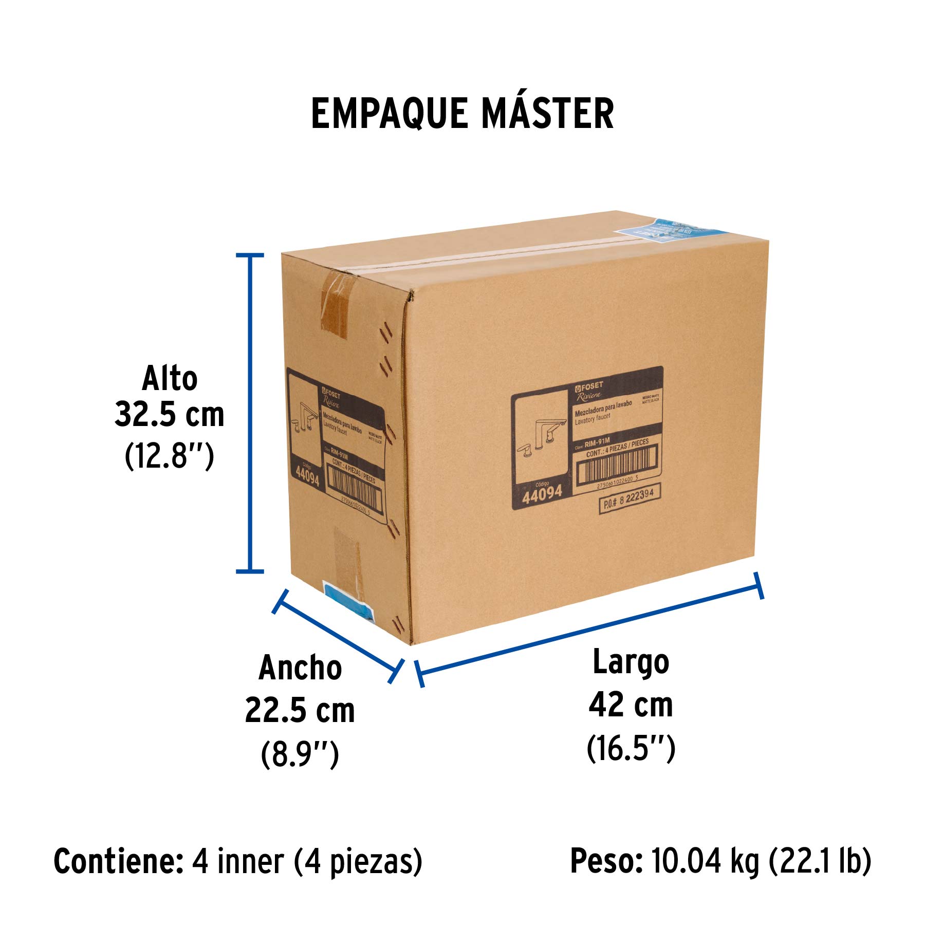Mezcladora lavabo taladros separados, negro, FOSET RIVIERA - Empaque