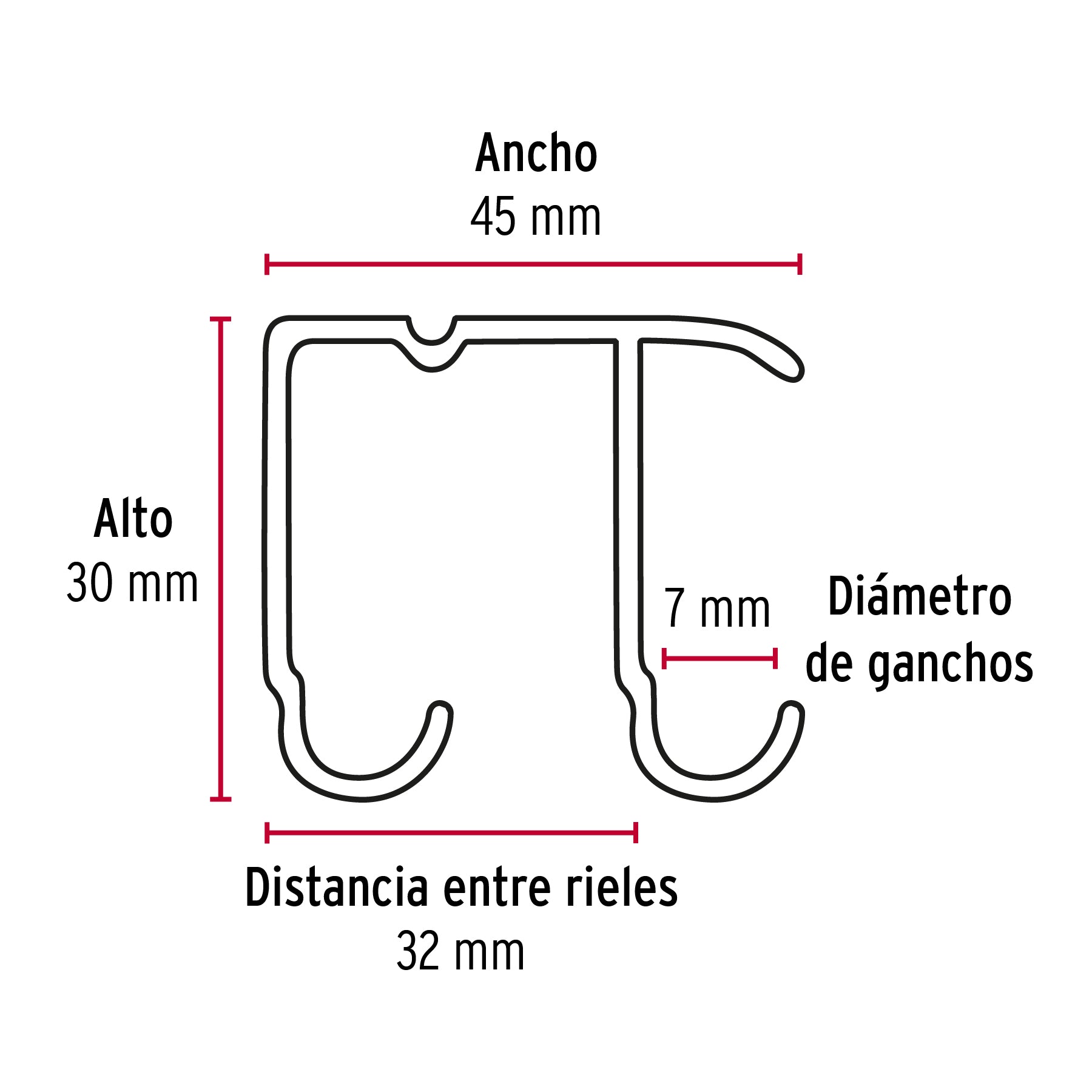 Riel superior "JJ" de aluminio para puerta corrediza 2 m