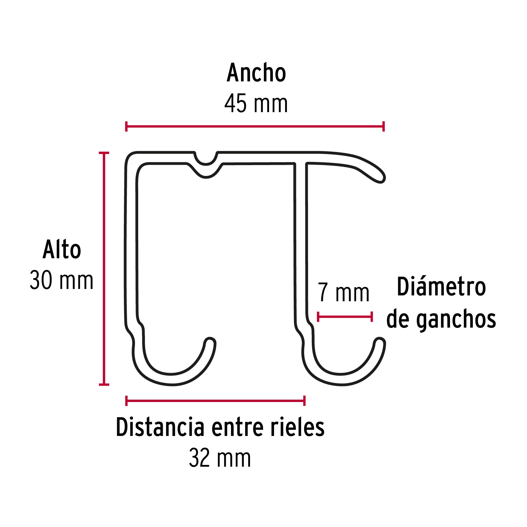 Riel superior "JJ" de aluminio para puerta corrediza 3 m