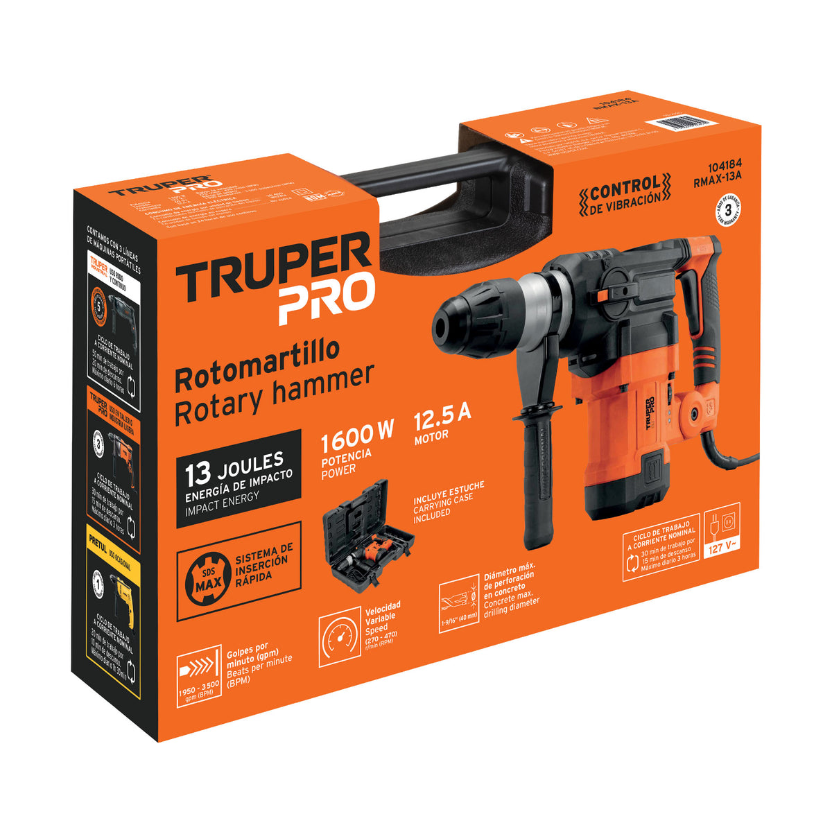 Rotomartillo SDS Max/destornillador 9 kg, 13 J, 1600W, PRO
