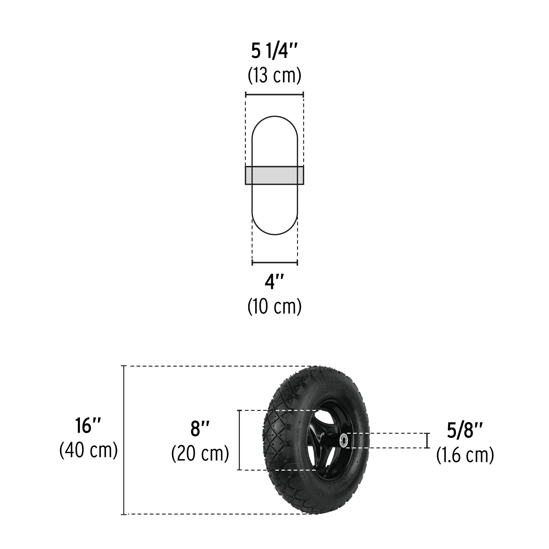 Llanta completa neumática 16", incluye eje y baleros, PRETUL