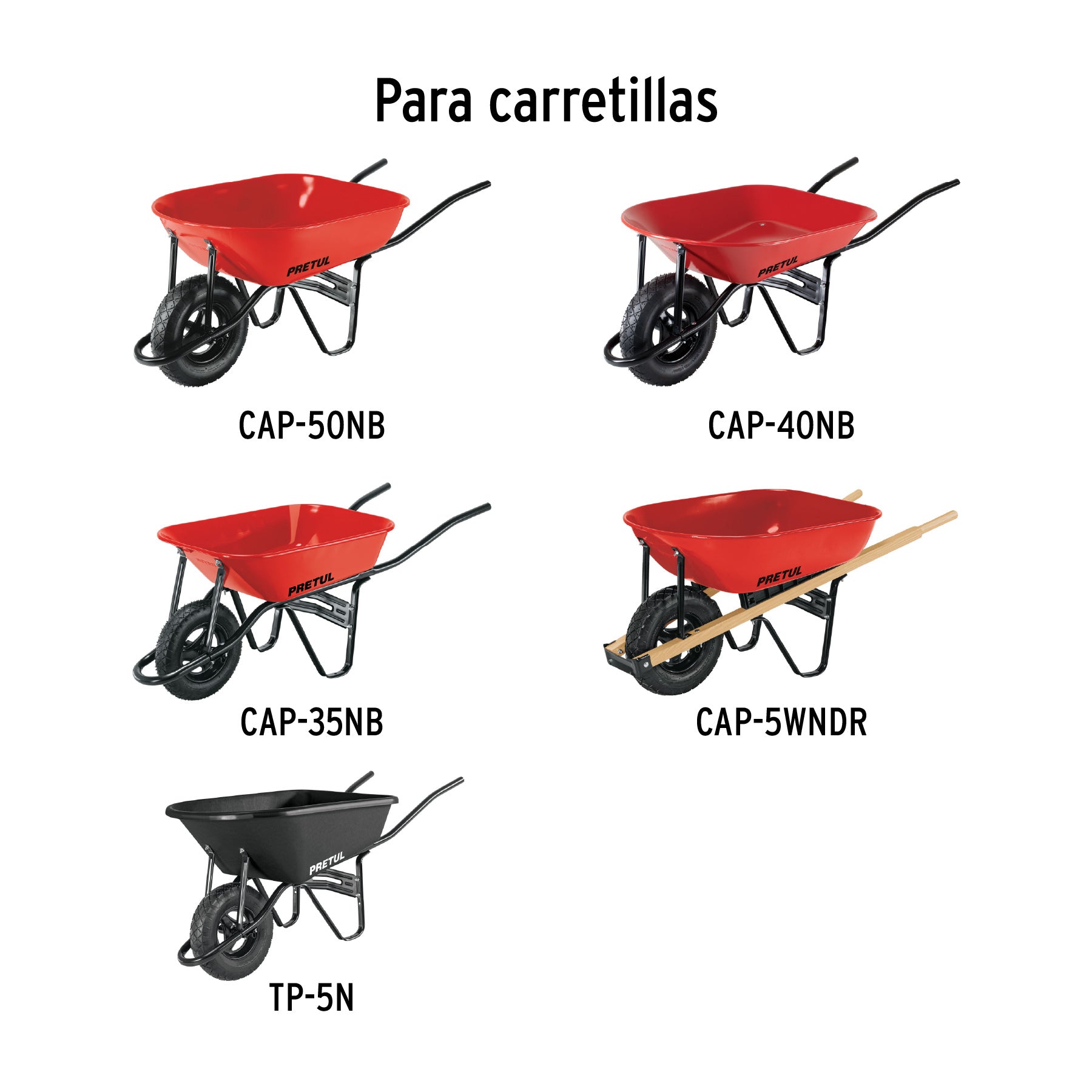 Llanta completa neumática 16", incluye eje y baleros, PRETUL