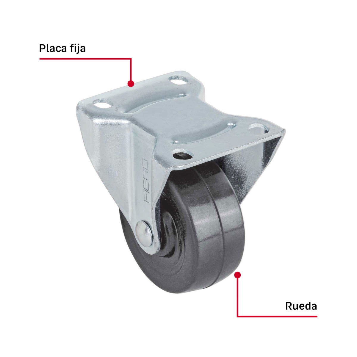 Rodaja uso múltiple 2", hule, placa fija, buje, FIERO