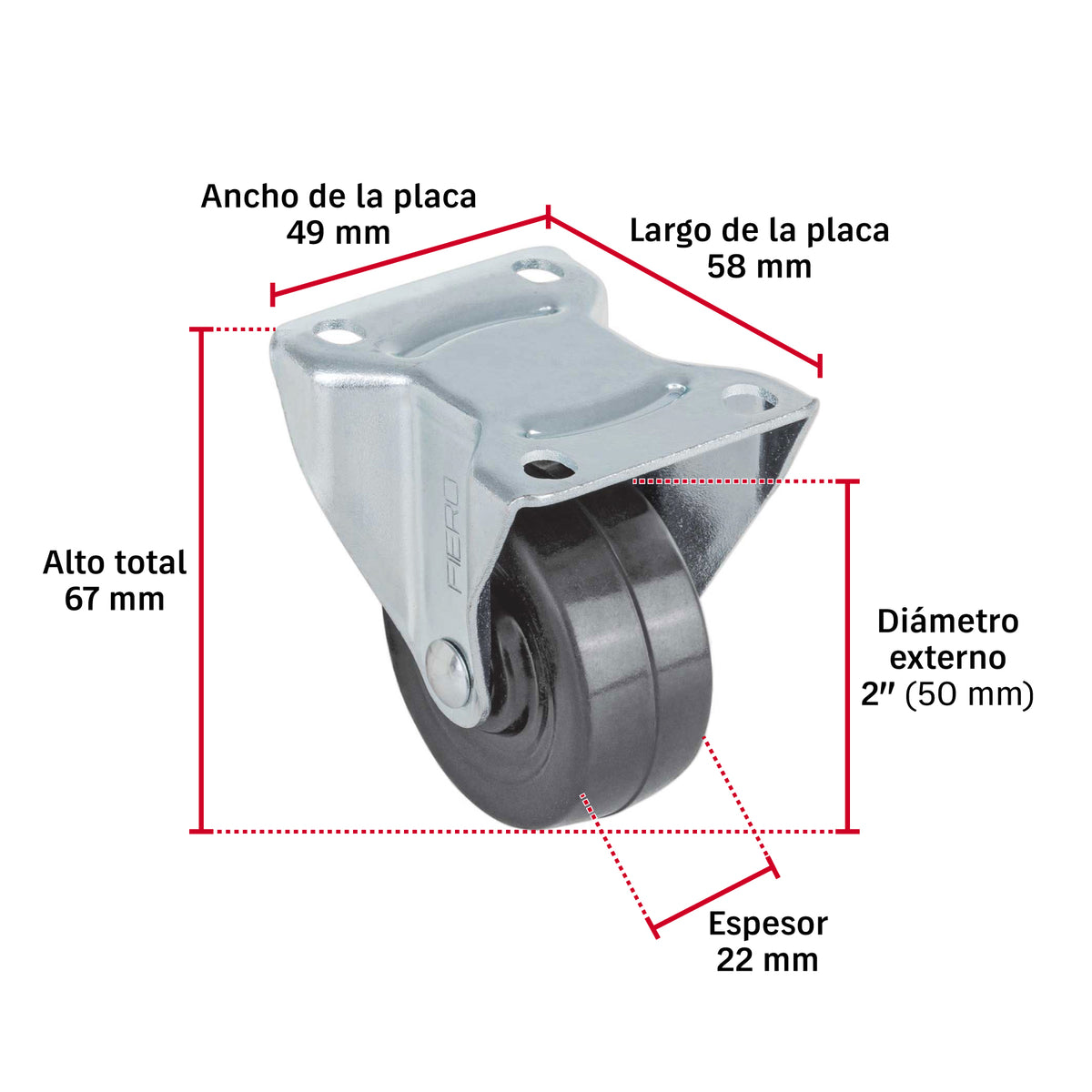 Rodaja uso múltiple 2", hule, placa fija, buje, FIERO