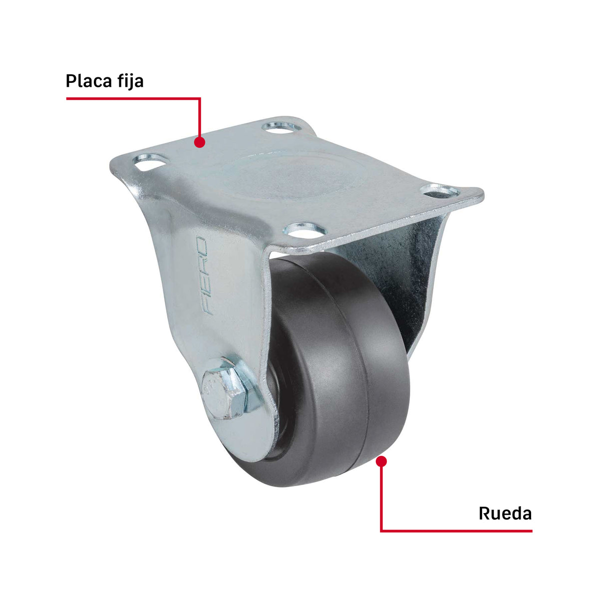 Rodaja uso múltiple 2-1/2", hule, placa fija, buje, FIERO
