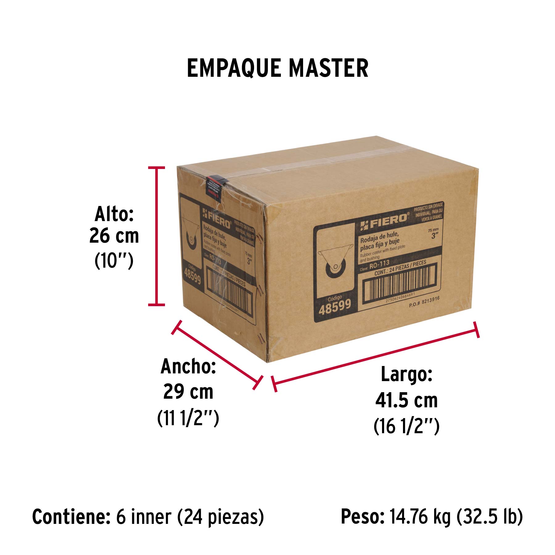 Rodaja hule 3", placa fija con buje, carga 50 kg, FIERO - Empaque