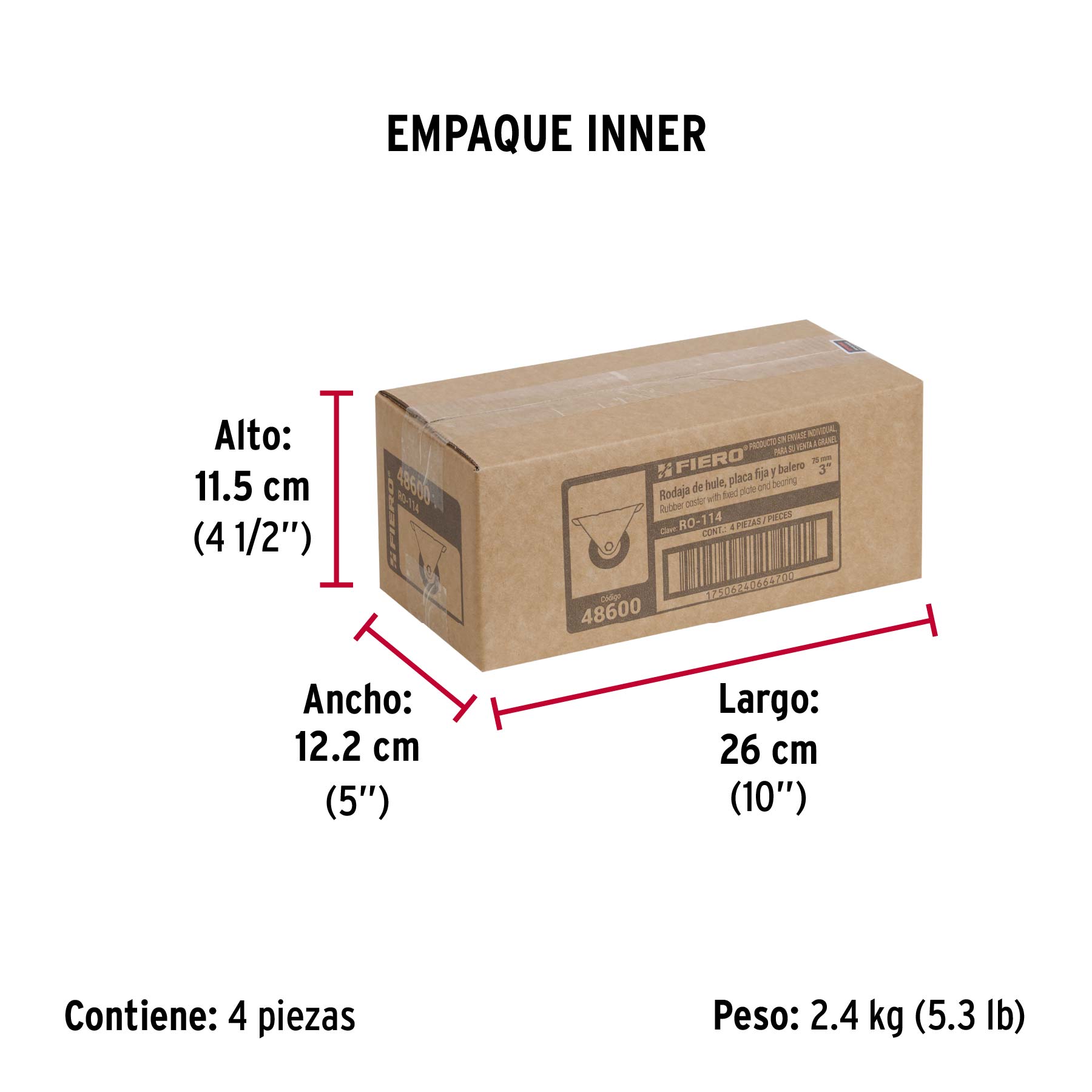 Rodaja hule 3", placa fija con balero, carga 60 kg, FIERO - Empaque