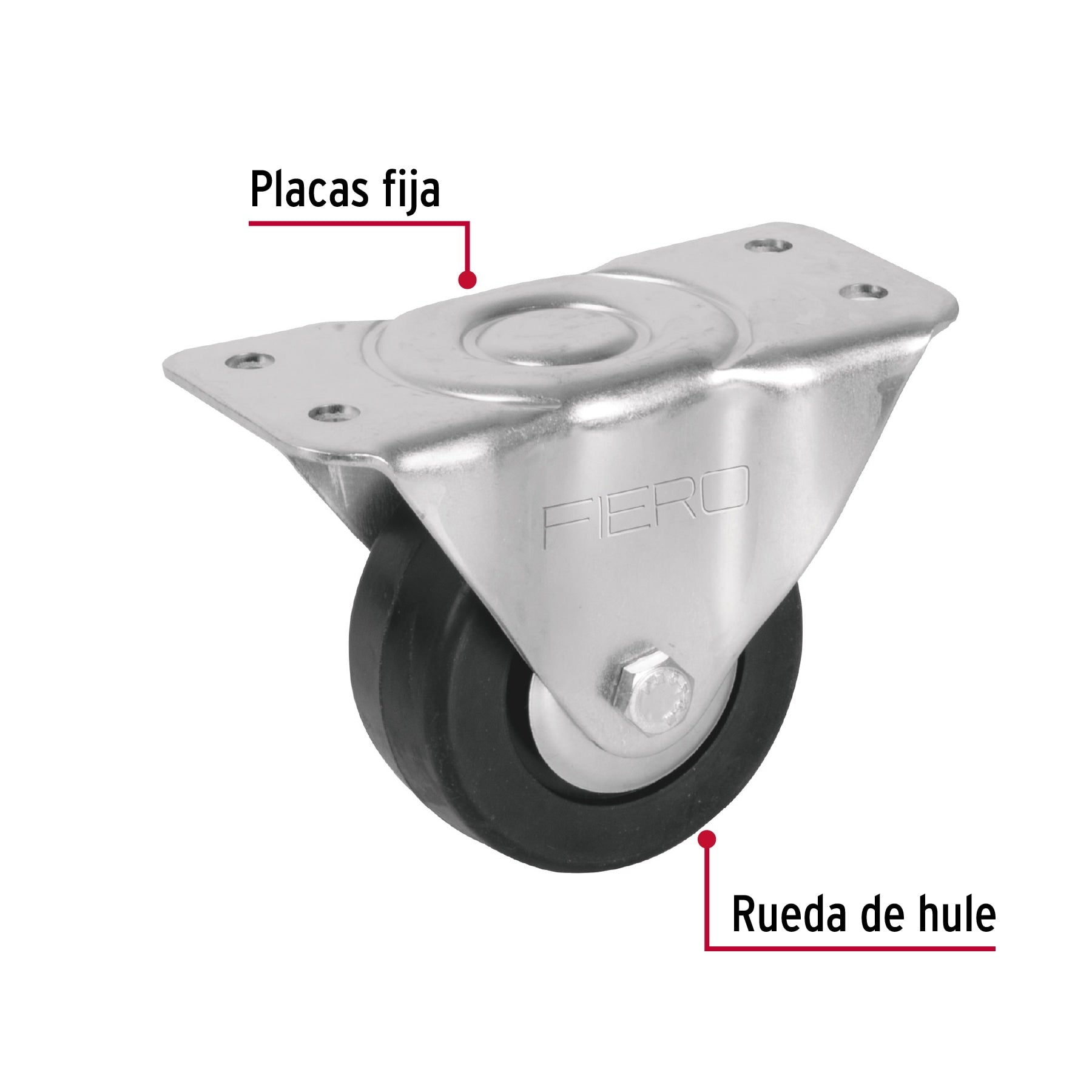 Rodaja hule 3", placa fija con balero, carga 60 kg, FIERO
