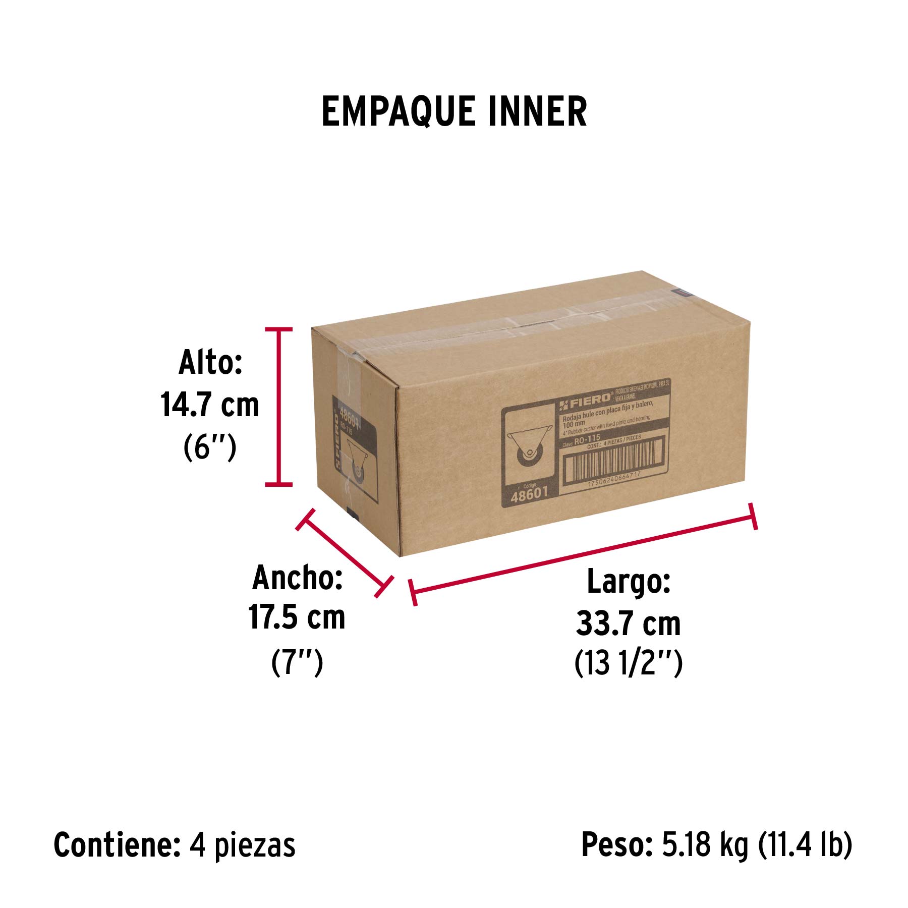 Rodaja hule 4", placa fija con balero, carga 100 kg, FIERO - Empaque