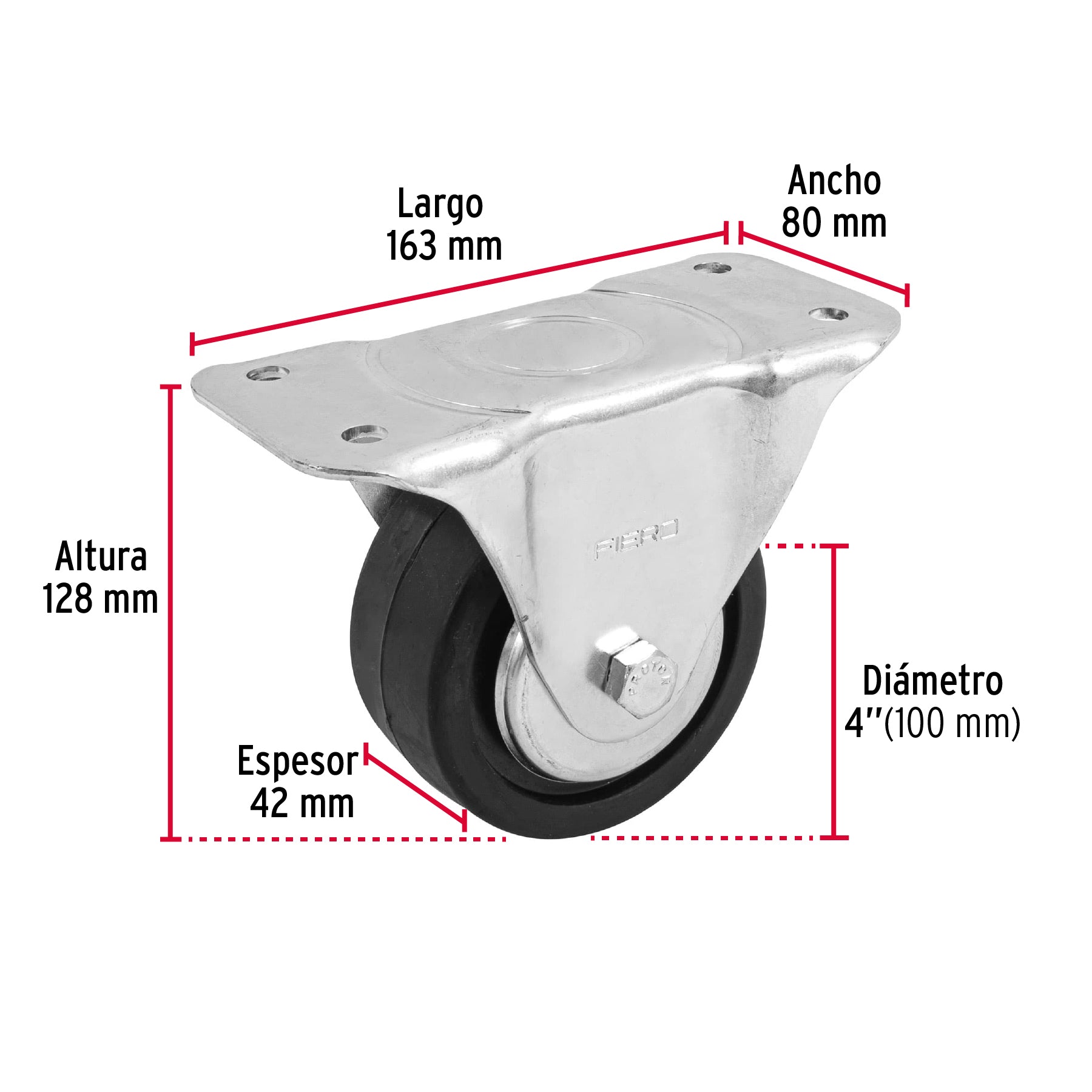 Rodaja hule 4", placa fija con balero, carga 100 kg, FIERO