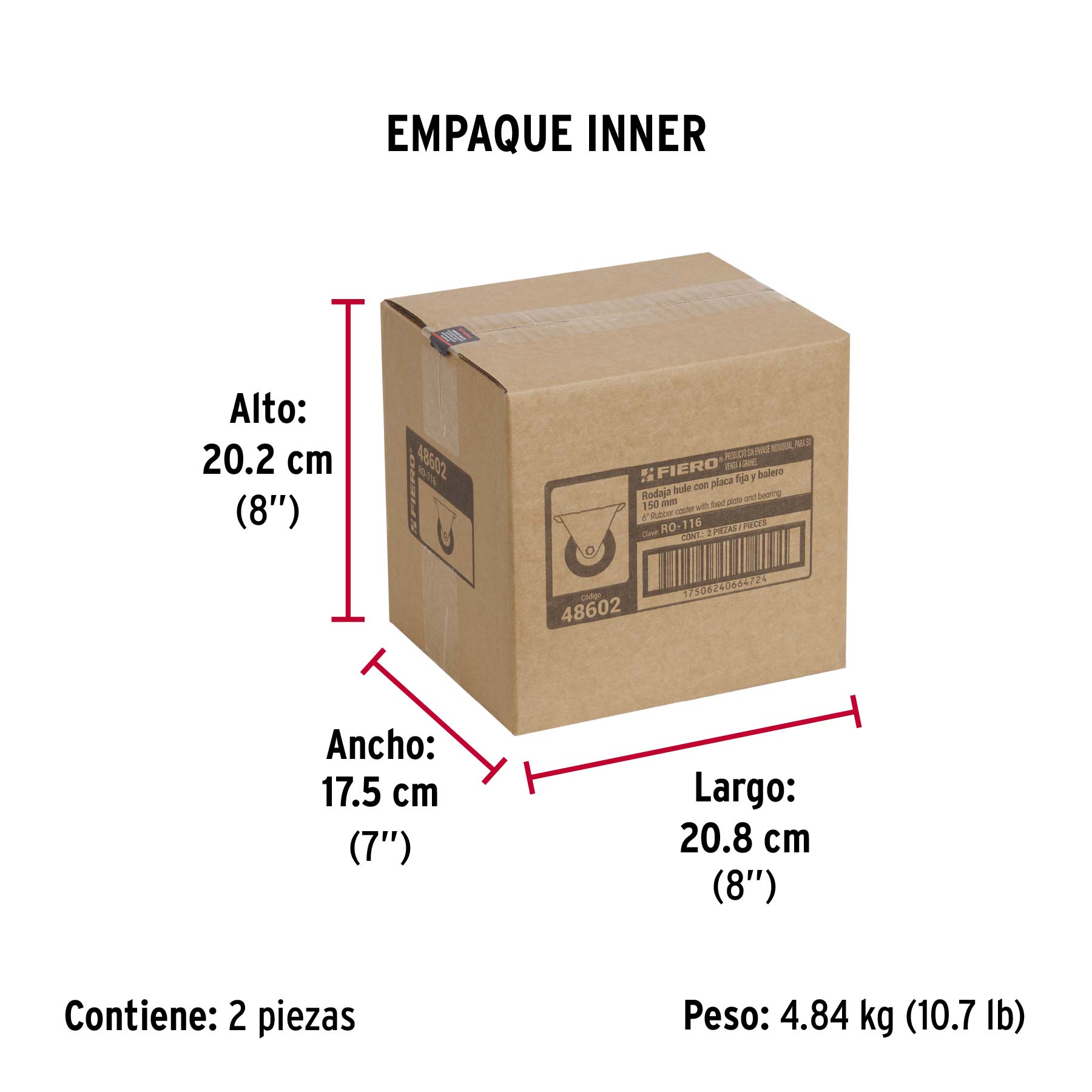 Rodaja hule 6", placa fija con balero, carga 150 kg, FIERO - Empaque