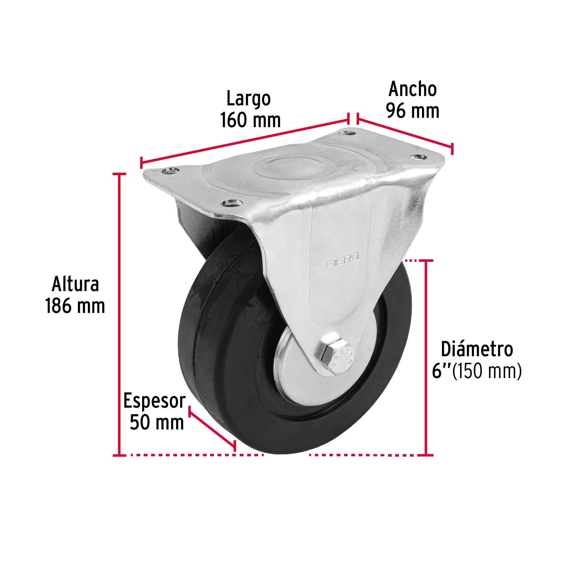 Rodaja hule 6", placa fija con balero, carga 150 kg, FIERO