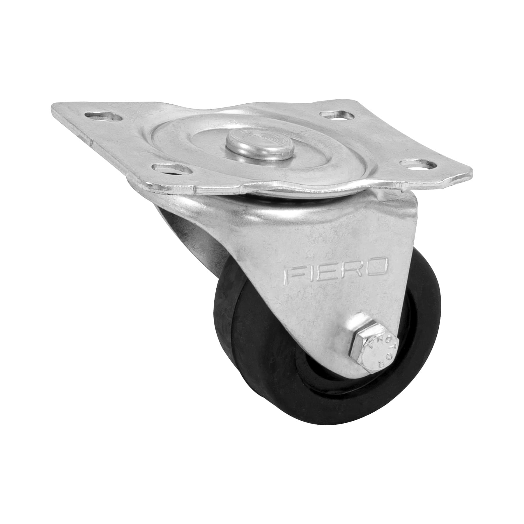 Rodaja hule 2-1/2" placa giratoria c/buje, carga 50kg, FIERO