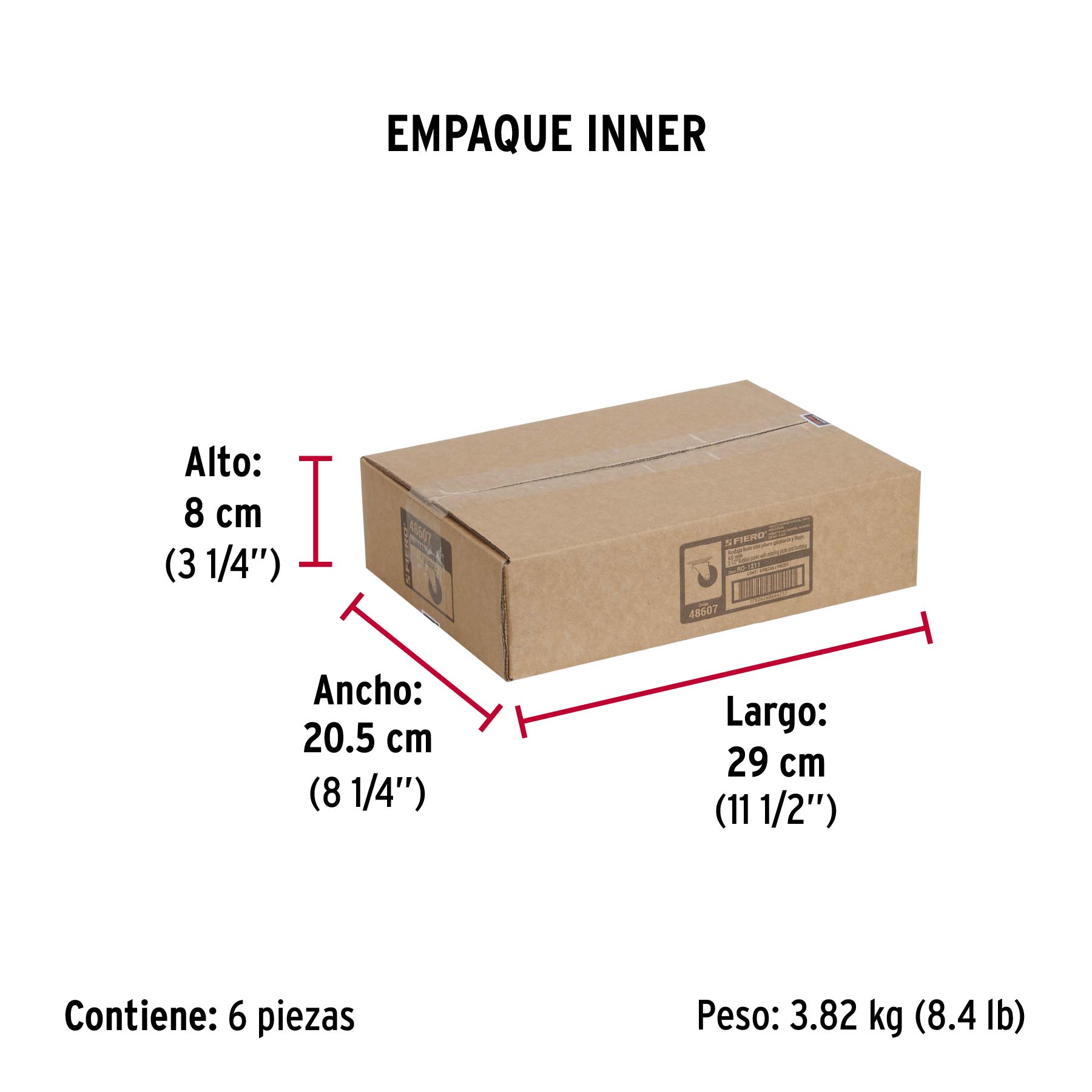 Rodaja hule 2-1/2" placa giratoria c/buje, carga 50kg, FIERO - Empaque