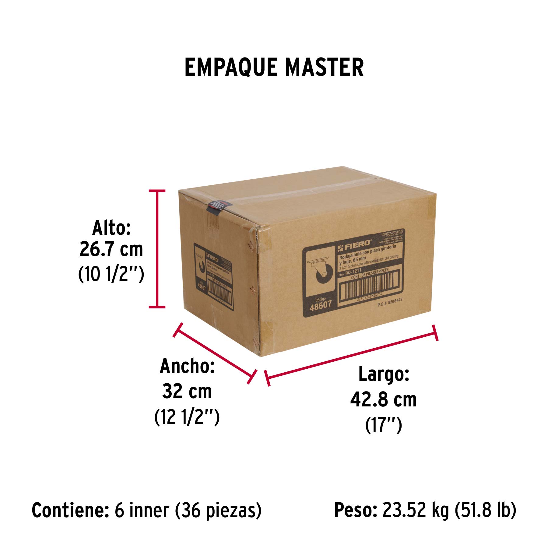 Rodaja hule 2-1/2" placa giratoria c/buje, carga 50kg, FIERO - Empaque