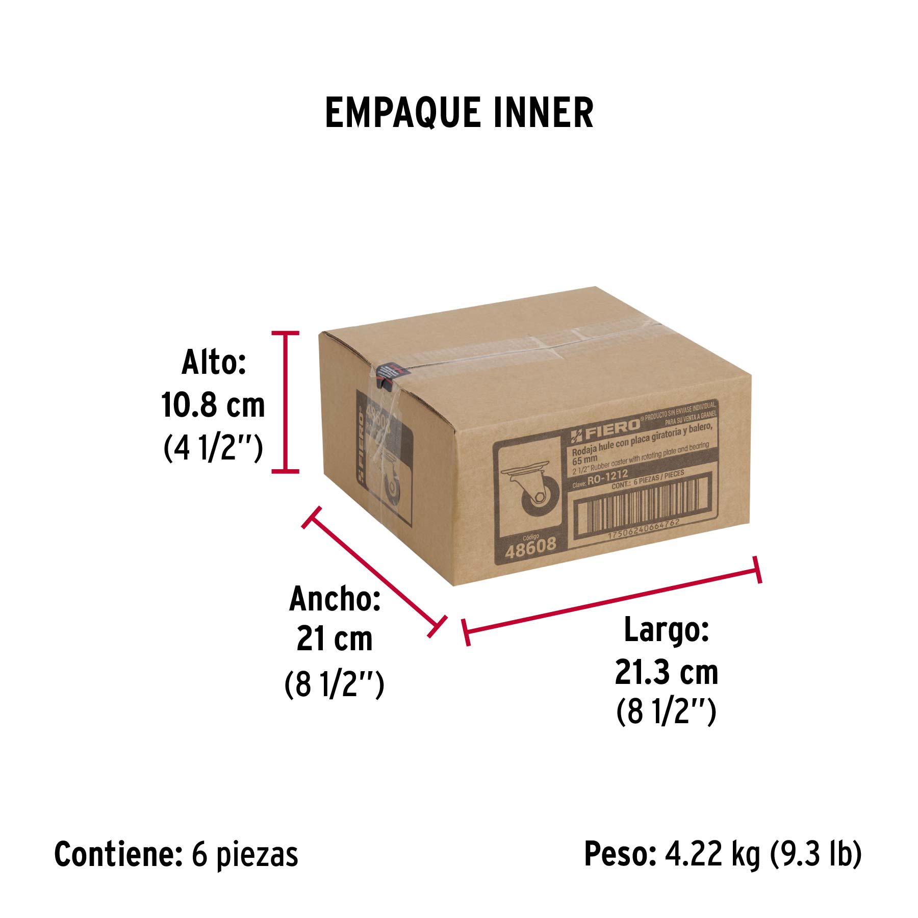Rodaja hule 2-1/2", placa giratoria c/balero, carga 50kg - Empaque