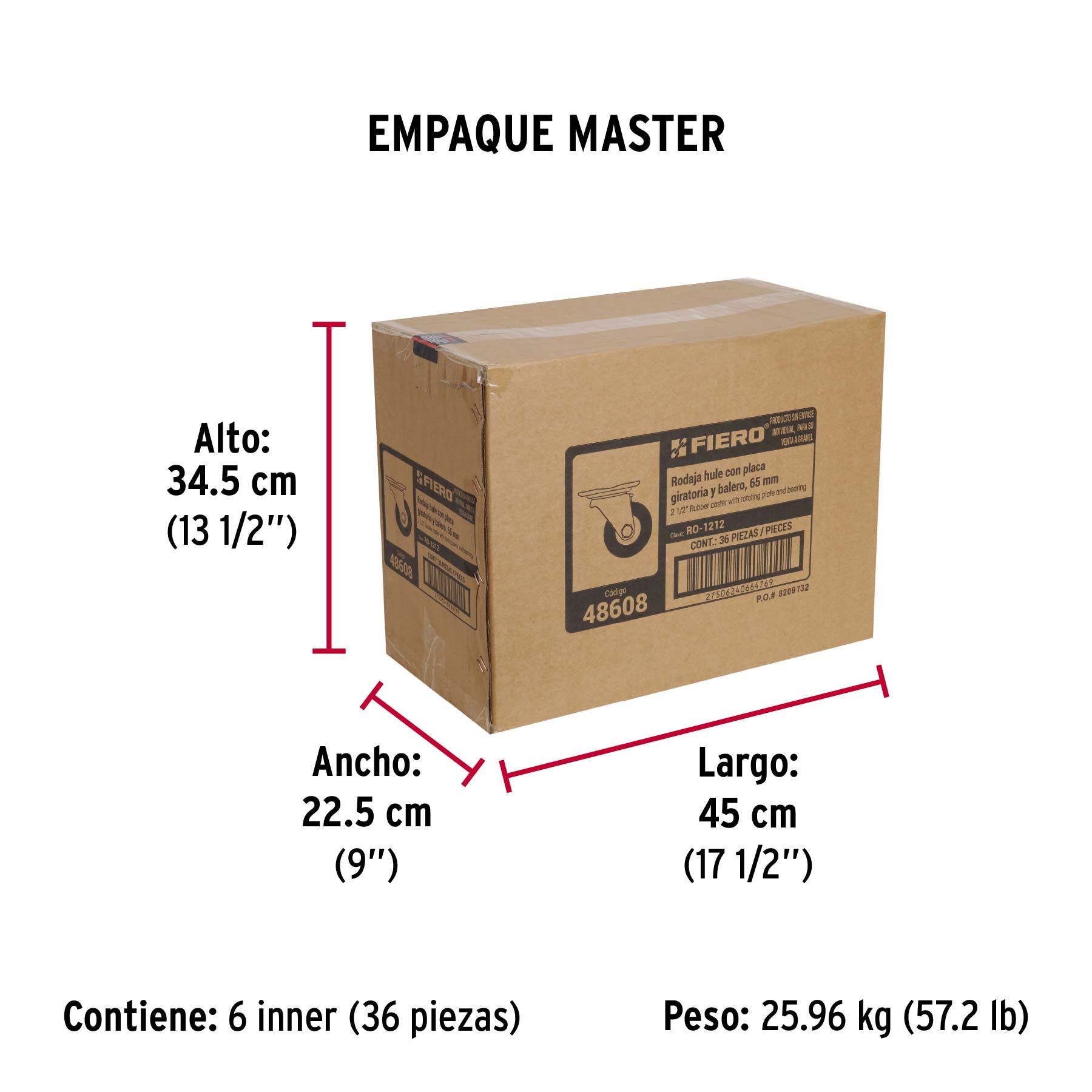 Rodaja hule 2-1/2", placa giratoria c/balero, carga 50kg - Empaque
